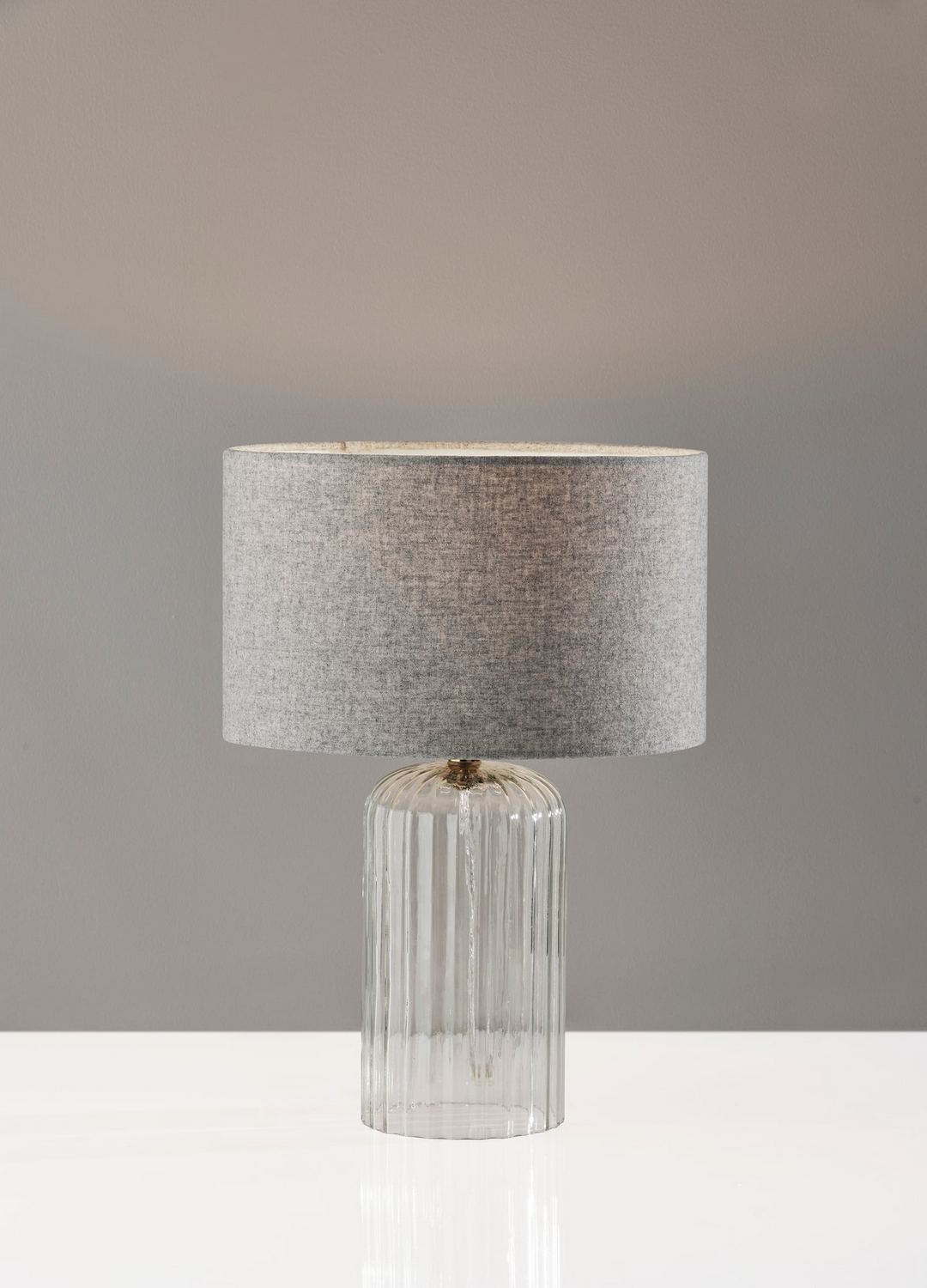 Adesso SL3715-03 Carrie 16.5 inch 60 watt Clear Ribbed Glass with Antique Brass Neck Table Lamp Portable Light, Small, Simplee Adesso