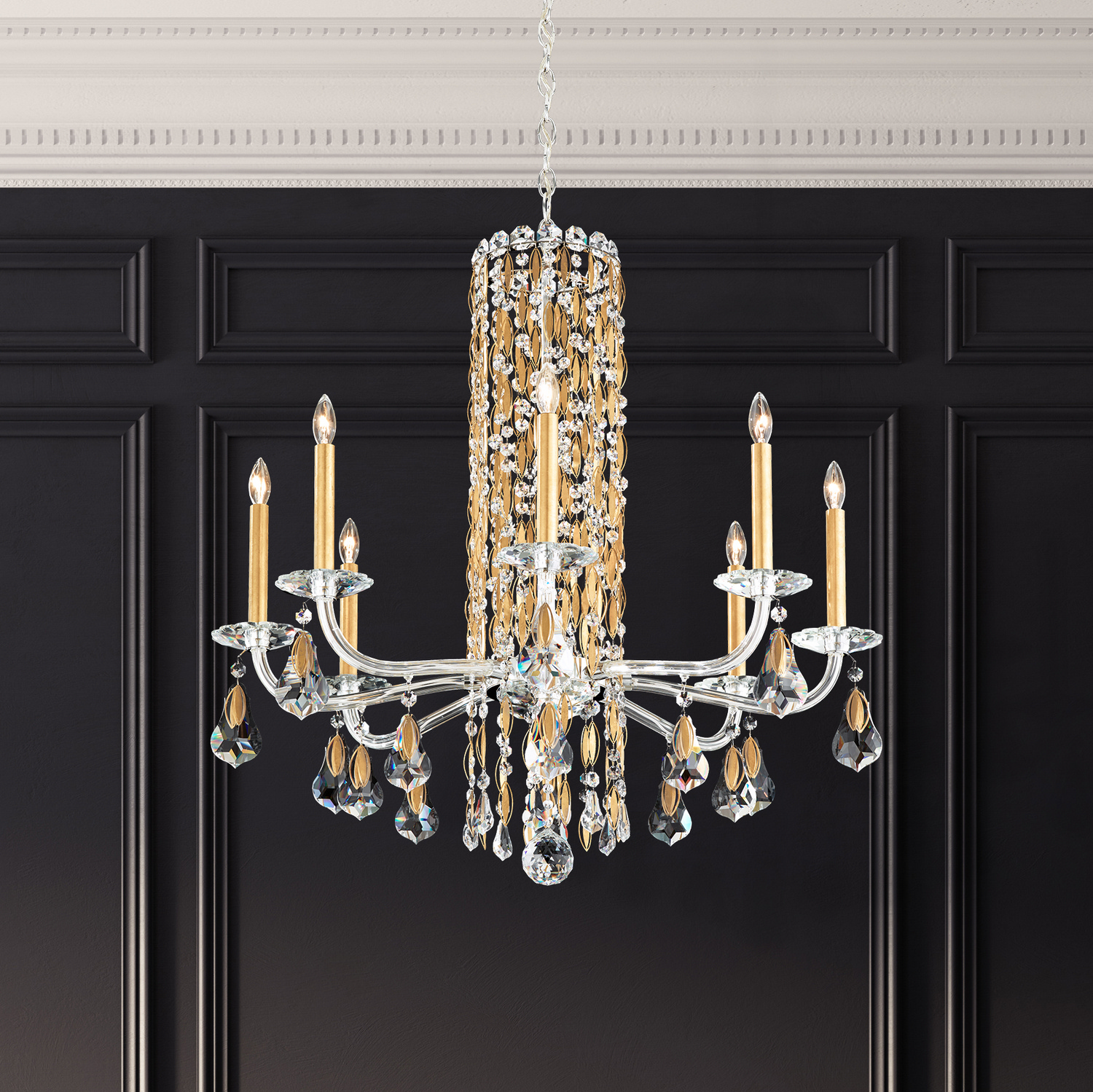 Schonbek RS83081N-401R Siena 8 Light Polished Stainless Steel Chandelier Ceiling Light in Radiance