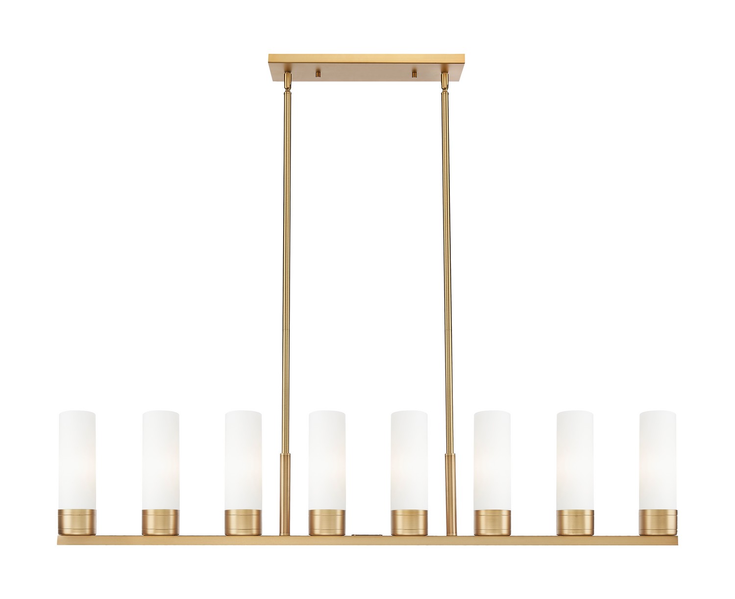 Eight Light Linear Pendant by Innovations - Downtown Urban Collection, Brushed Brass Finish - 617-8I-BB-G617-8WH