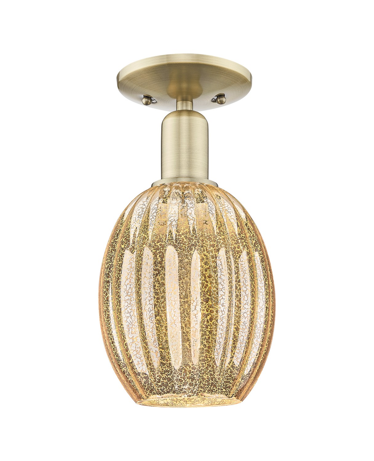 One Light Semi-Flush Mount by Innovations - Arcadia Collection, Antique Brass Finish - 716-1C-AB-G459-6ME