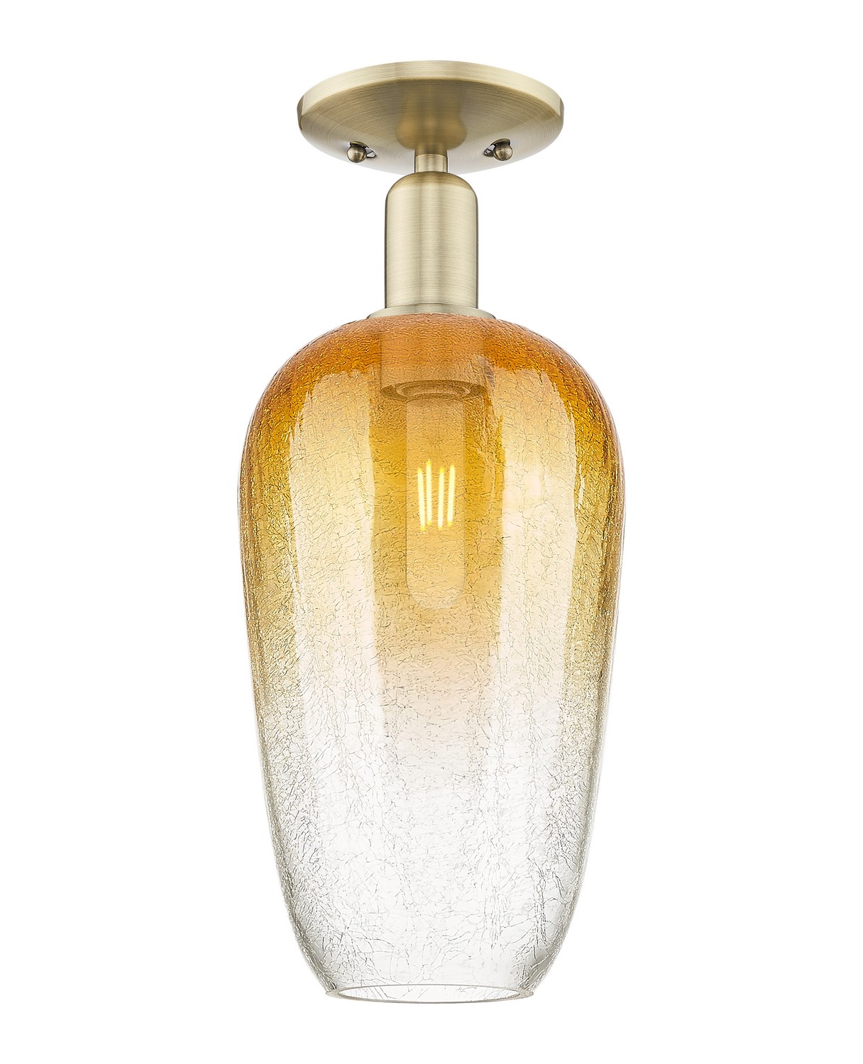 One Light Semi-Flush Mount by Innovations - Arcadia Collection, Antique Brass Finish - 716-1C-AB-G484-7AM