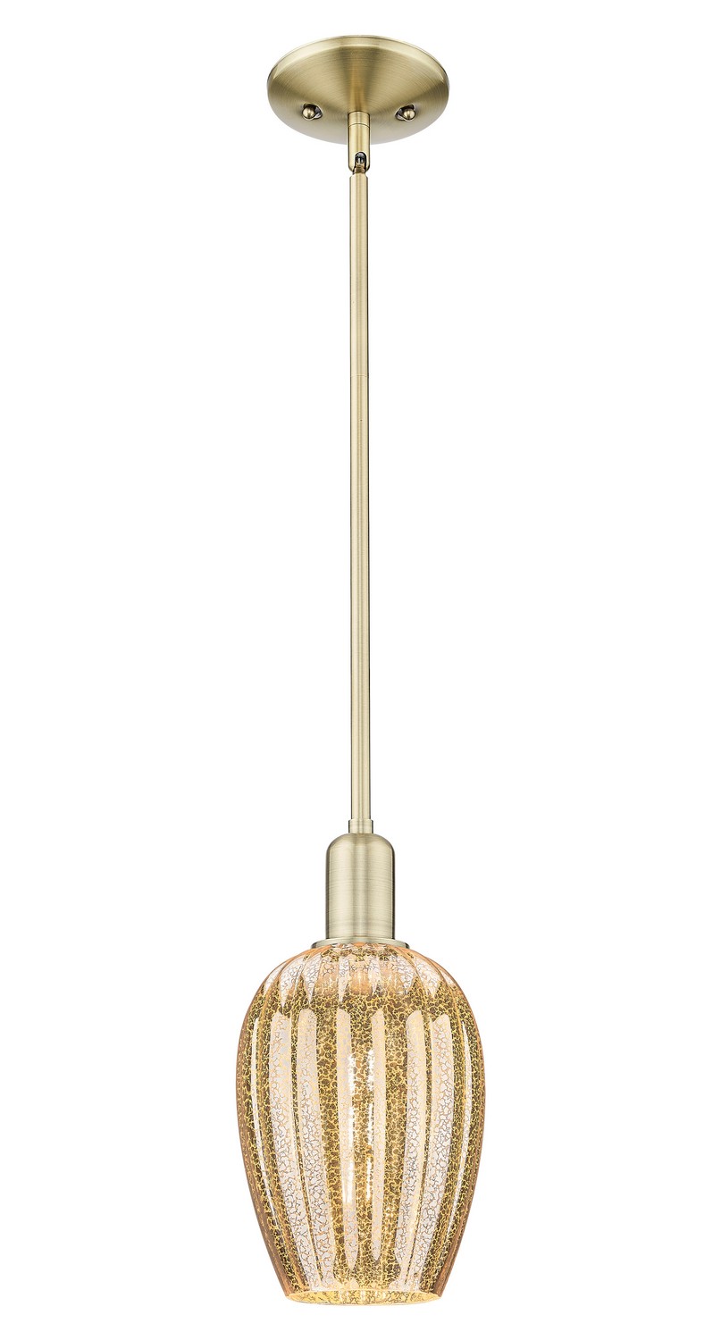 One Light Mini Pendant by Innovations - Arcadia Collection, Antique Brass Finish - 716-1S-AB-G457-6ME