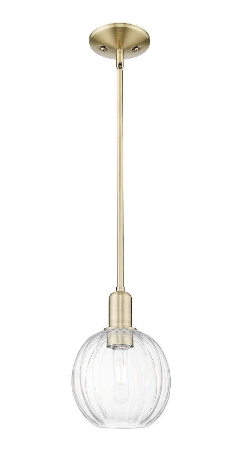 One Light Mini Pendant by Innovations - Arcadia Collection, Antique Brass Finish - 716-1S-AB-G458-7CL