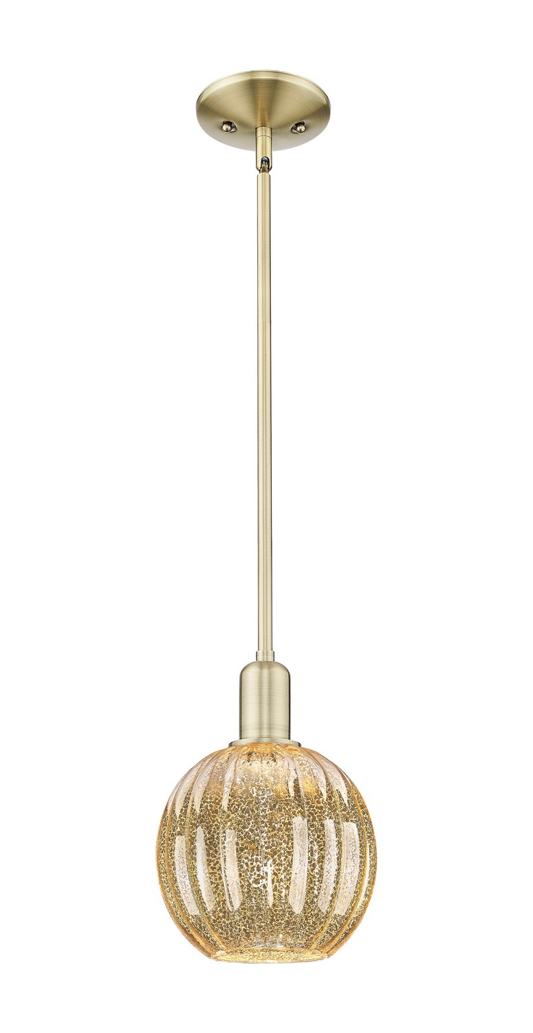 One Light Mini Pendant by Innovations - Arcadia Collection, Antique Brass Finish - 716-1S-AB-G458-7ME