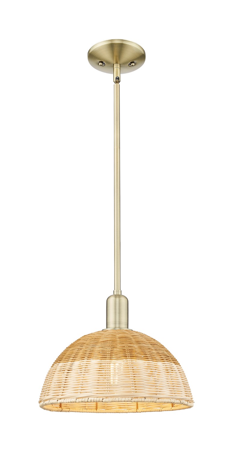 One Light Mini Pendant by Innovations - Arcadia Collection, Antique Brass Finish - 716-1S-AB-NBD2-12-NAT