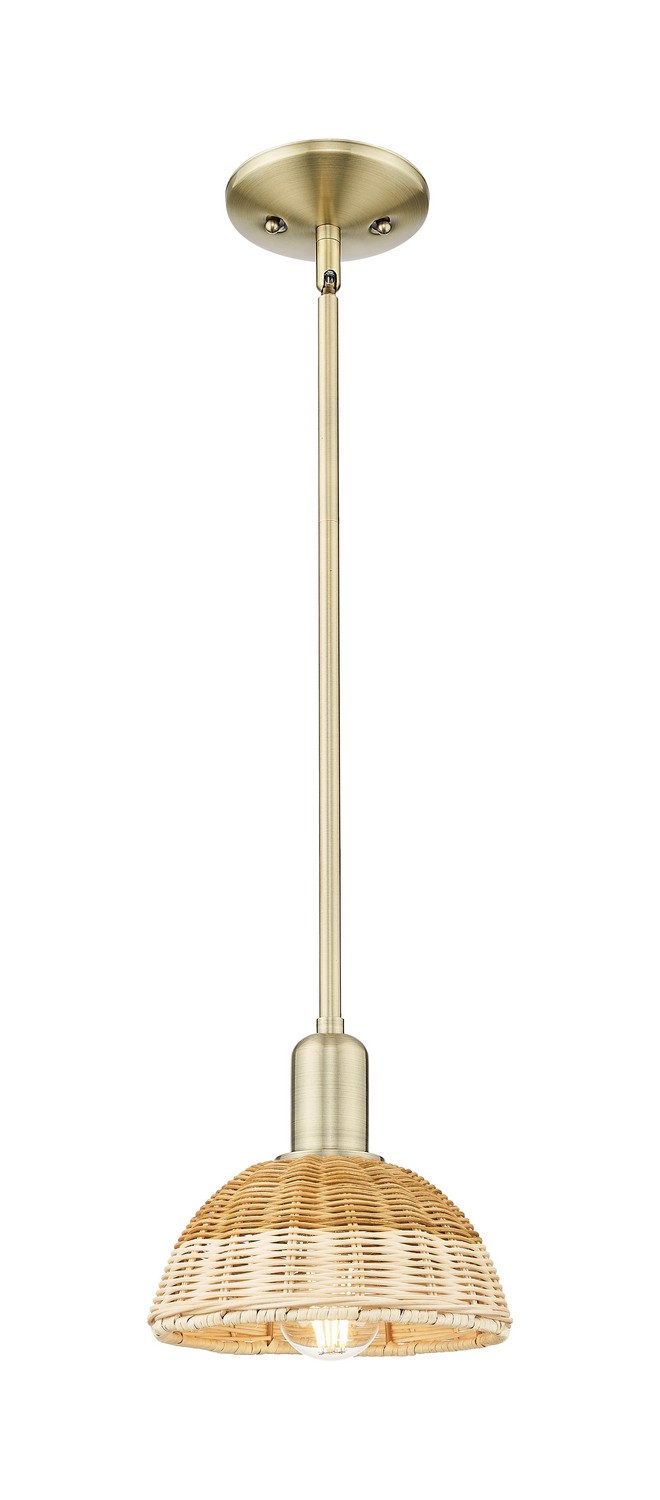 One Light Mini Pendant by Innovations - Arcadia Collection, Antique Brass Finish - 716-1S-AB-NBD2-75-NAT