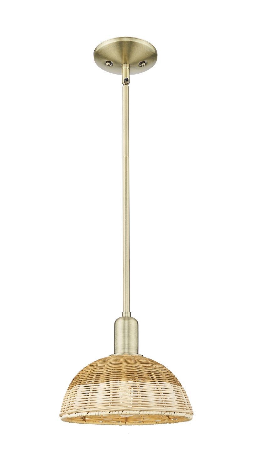 One Light Mini Pendant by Innovations - Arcadia Collection, Antique Brass Finish - 716-1S-AB-NBD2-9-NAT