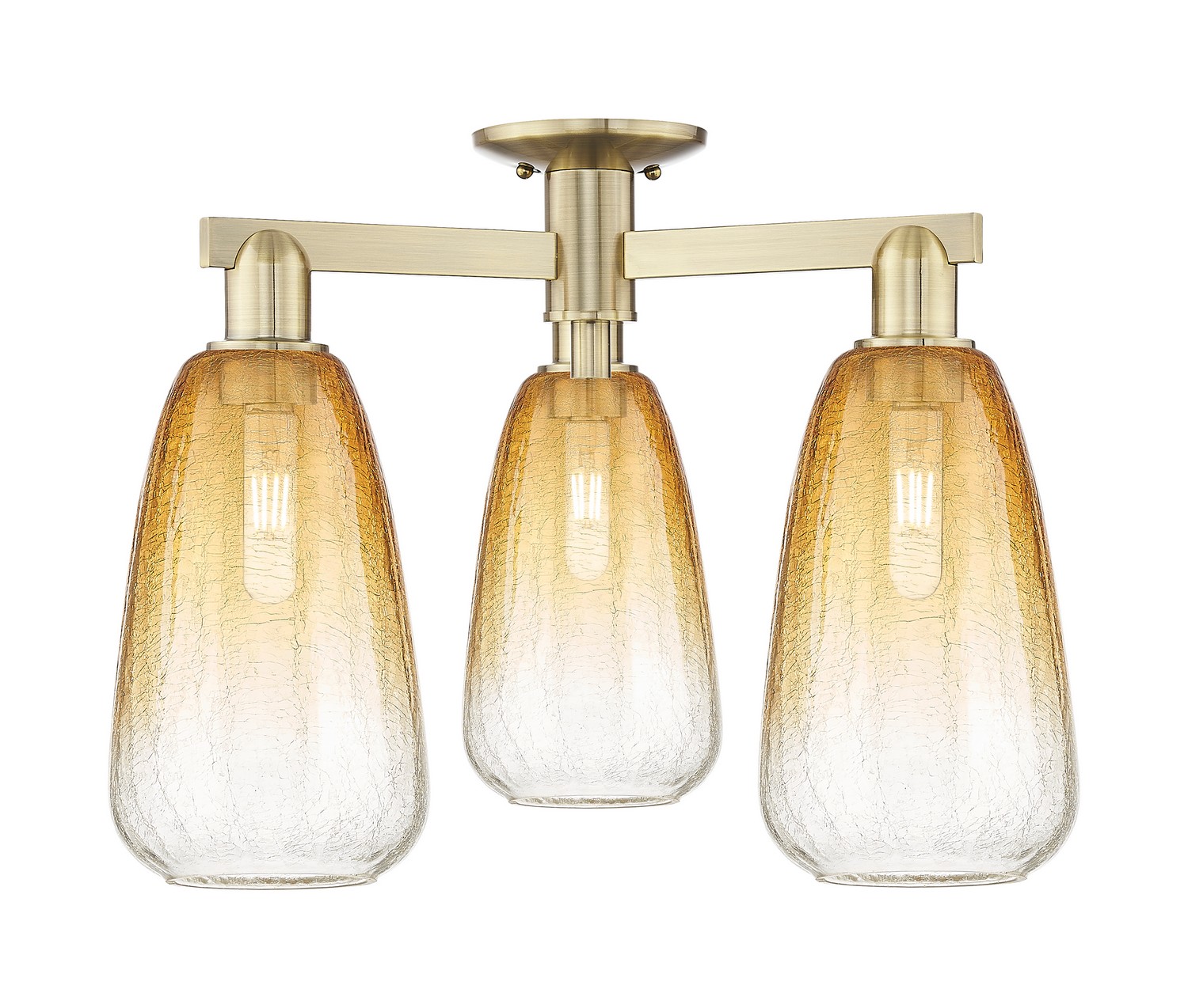Three Light Semi-Flush Mount by Innovations - Arcadia Collection, Antique Brass Finish - 716-3F-AB-G480-6AM