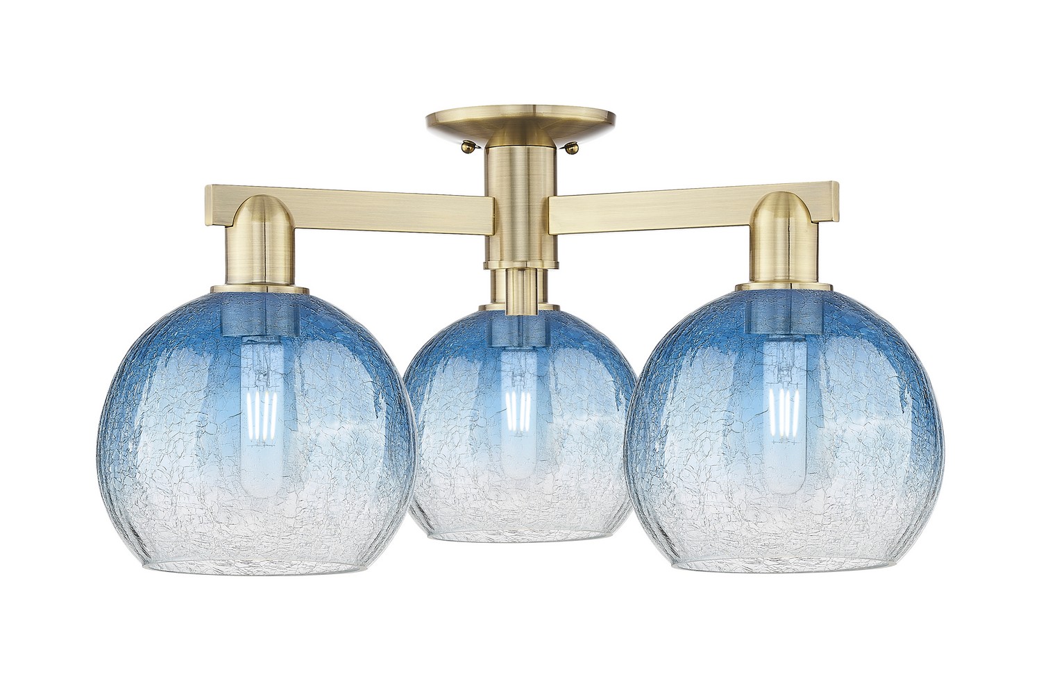 Three Light Semi-Flush Mount by Innovations - Arcadia Collection, Antique Brass Finish - 716-3F-AB-G483-8SB