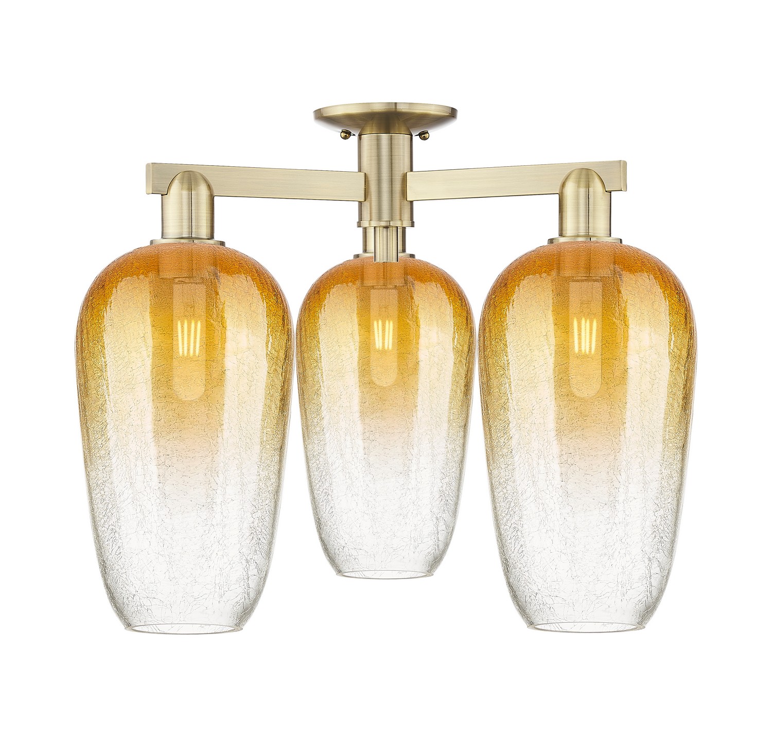 Three Light Semi-Flush Mount by Innovations - Arcadia Collection, Antique Brass Finish - 716-3F-AB-G484-7AM