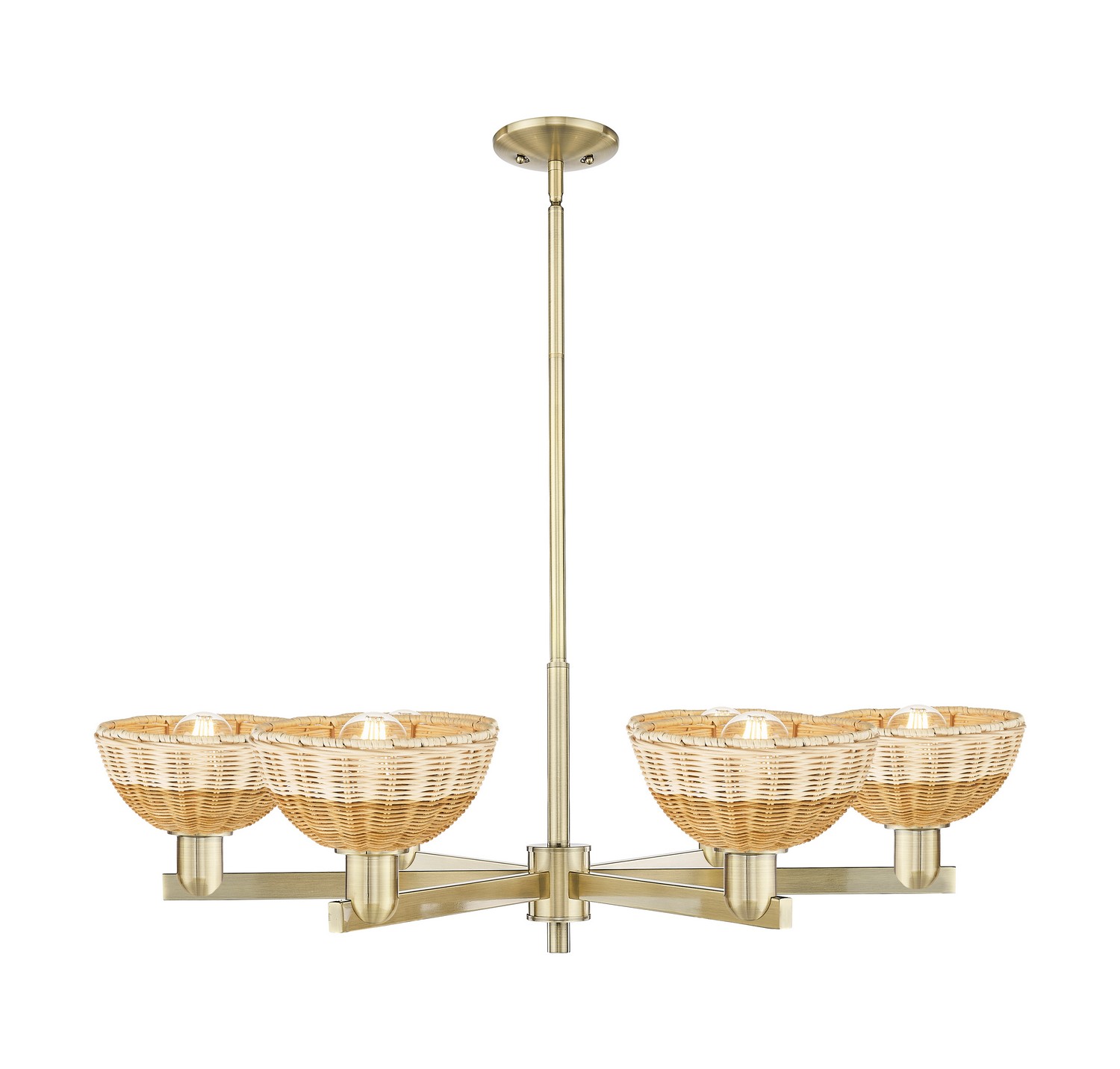 Six Light Chandelier by Innovations - Arcadia Collection, Antique Brass Finish - 716-6CR-AB-NBD2-75-NAT