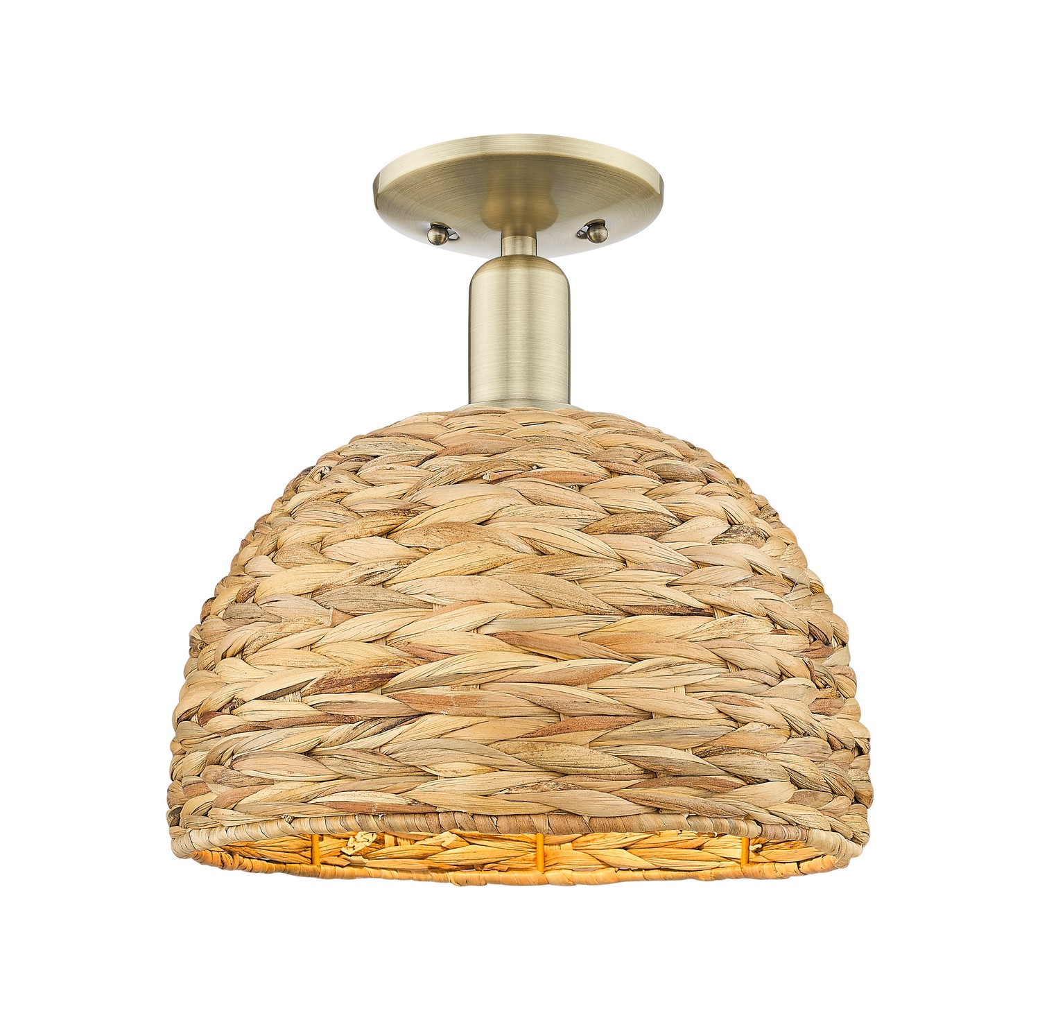 One Light Semi-Flush Mount by Innovations - Arcadia Collection, Antique Brass Finish - 716-1C-AB-RBD-12-NAT