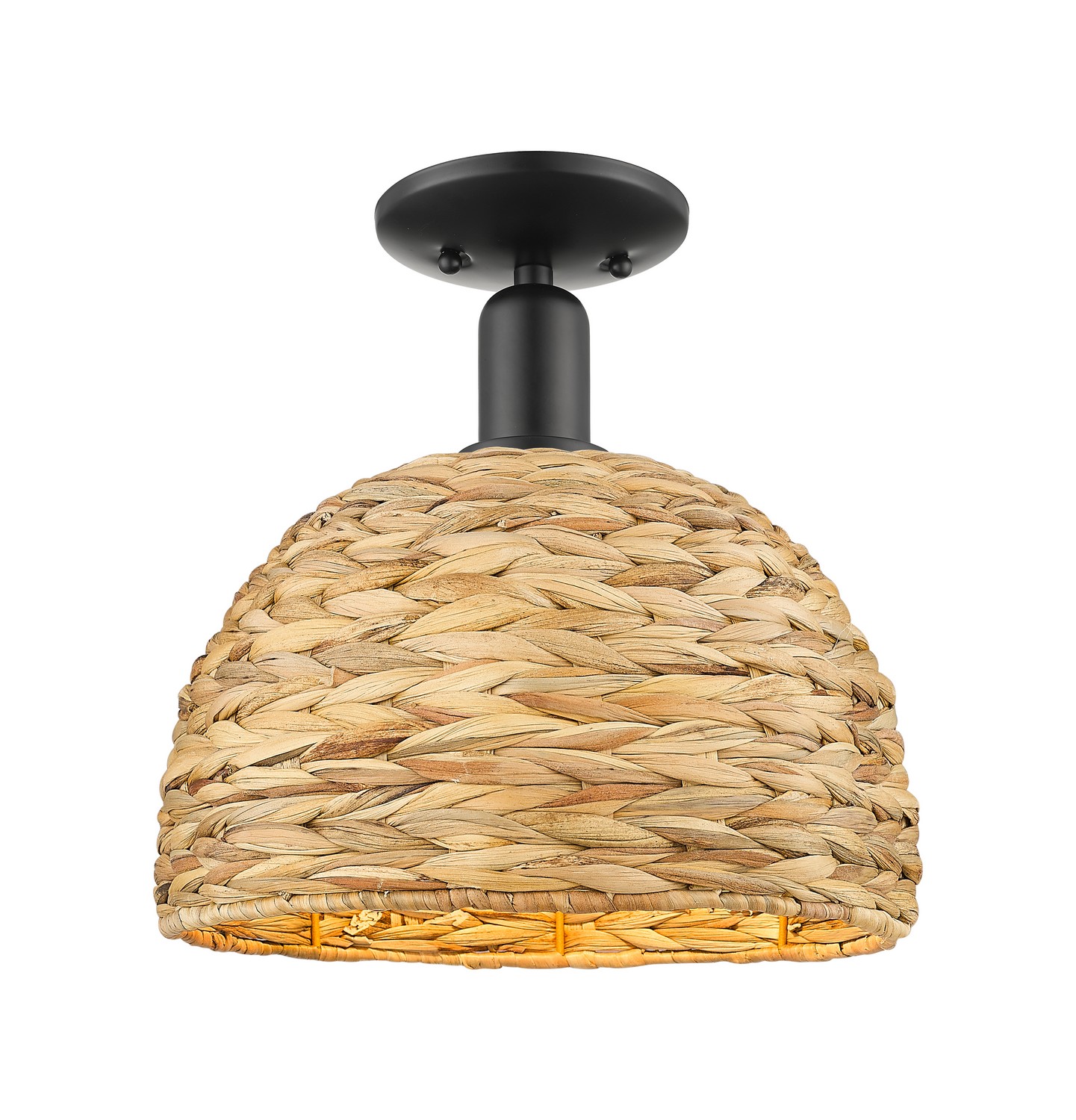 One Light Semi-Flush Mount by Innovations - Arcadia Collection, Matte Black Finish - 716-1C-BK-RBD-12-NAT