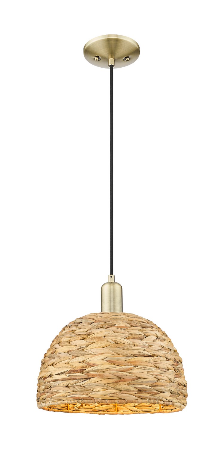 One Light Mini Pendant by Innovations - Arcadia Collection, Antique Brass Finish - 716-1P-AB-RBD-12-NAT