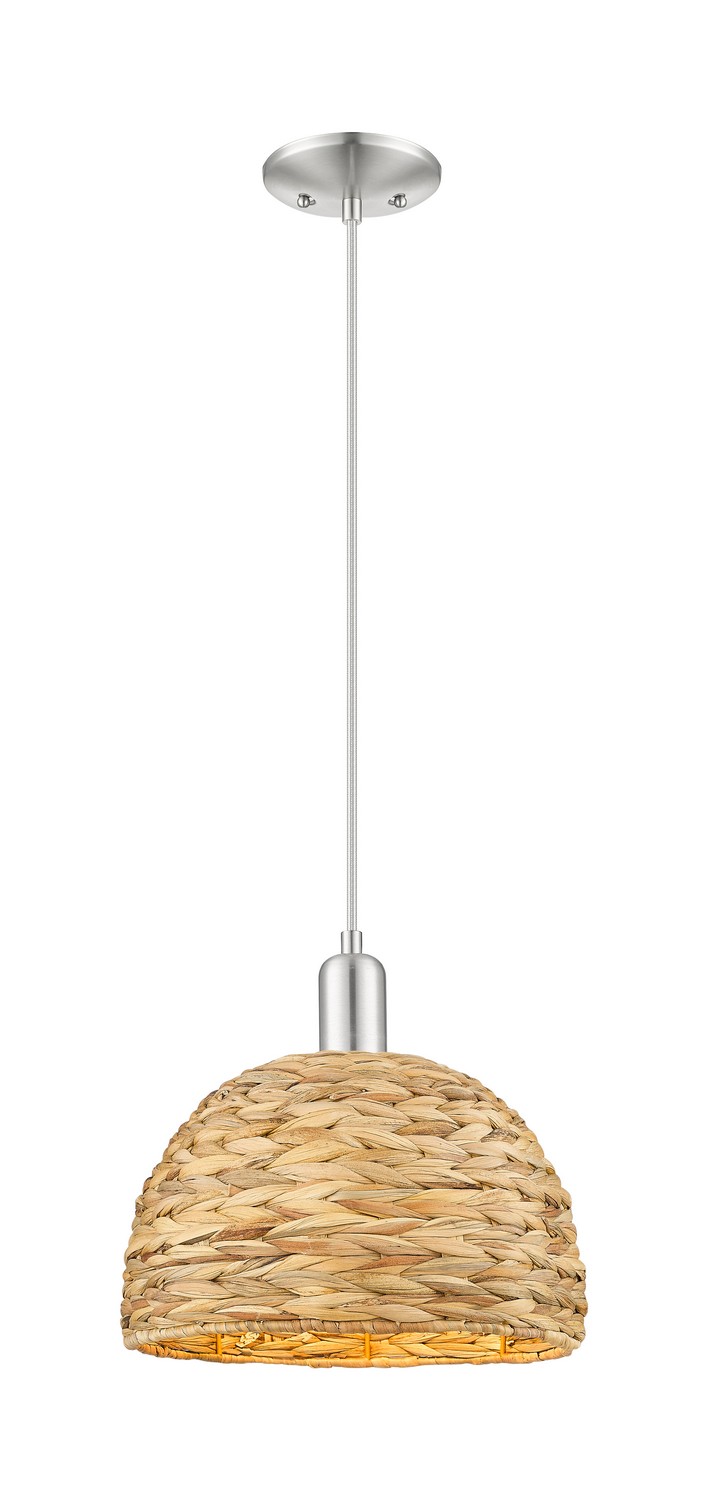 One Light Mini Pendant by Innovations - Arcadia Collection, Brushed Satin Nickel Finish - 716-1P-SN-RBD-12-NAT