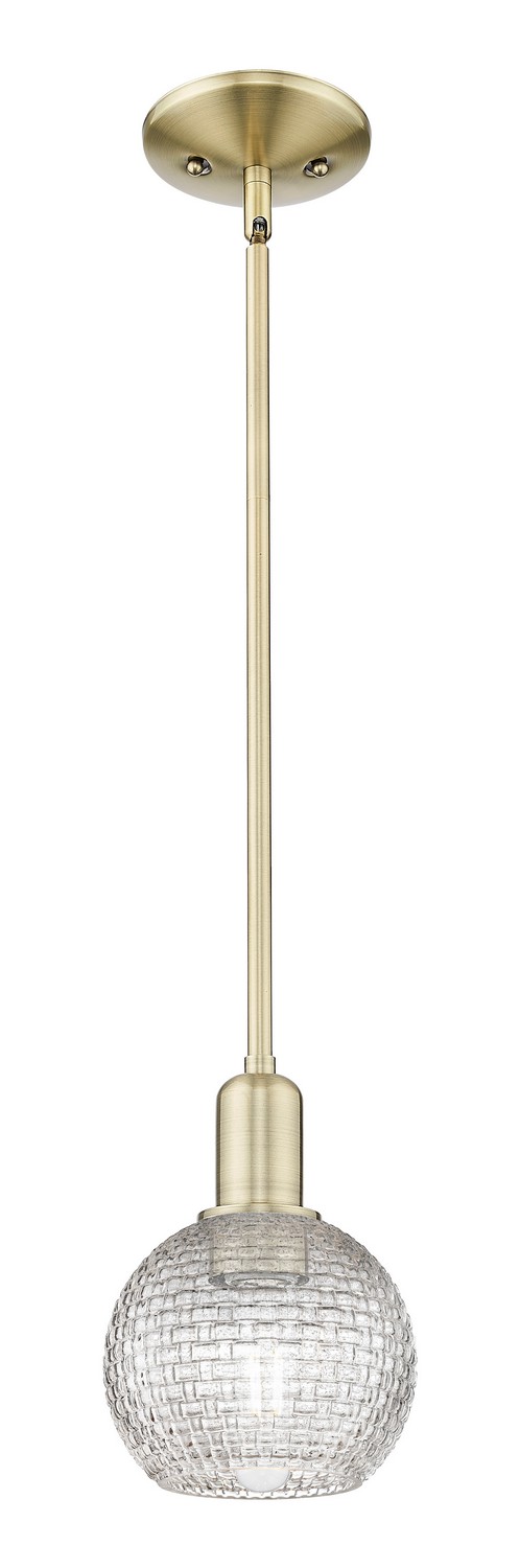 One Light Mini Pendant by Innovations - Arcadia Collection, Antique Brass Finish - 716-1S-AB-G122C-6CL
