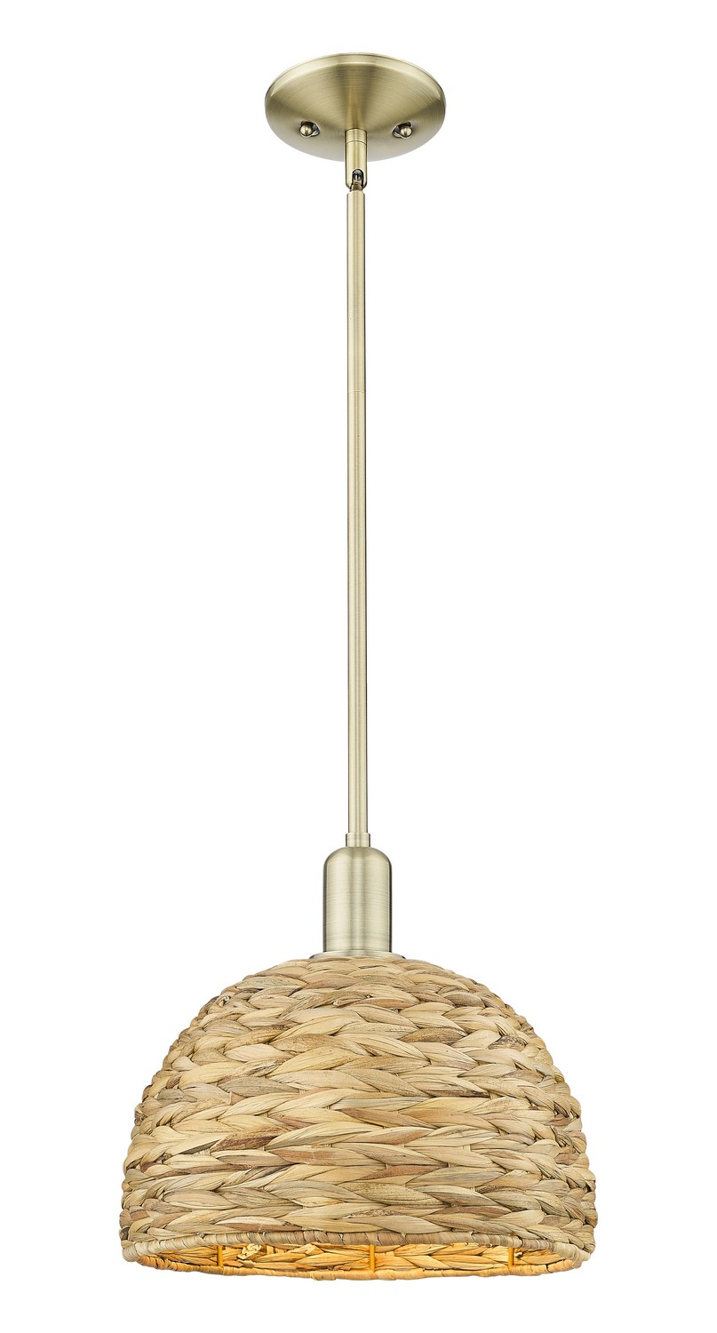 One Light Mini Pendant by Innovations - Arcadia Collection, Antique Brass Finish - 716-1S-AB-RBD-12-NAT