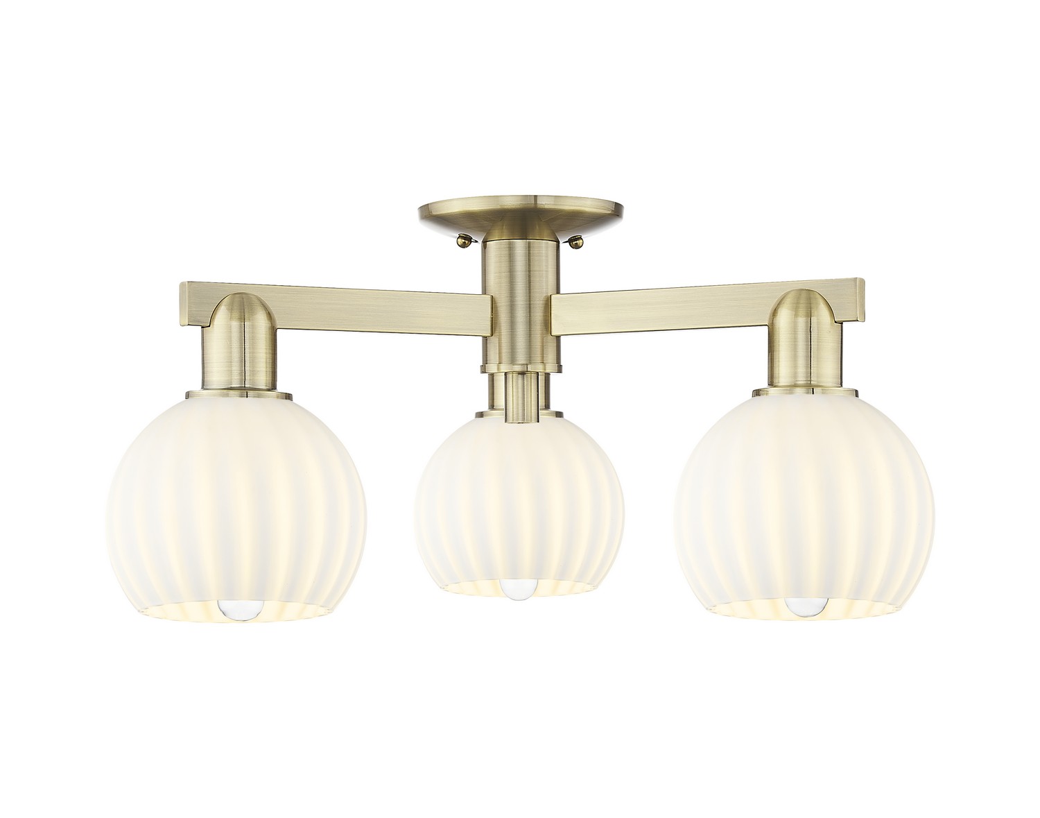 Three Light Semi-Flush Mount by Innovations - Arcadia Collection, Antique Brass Finish - 716-3F-AB-G1217-6WV