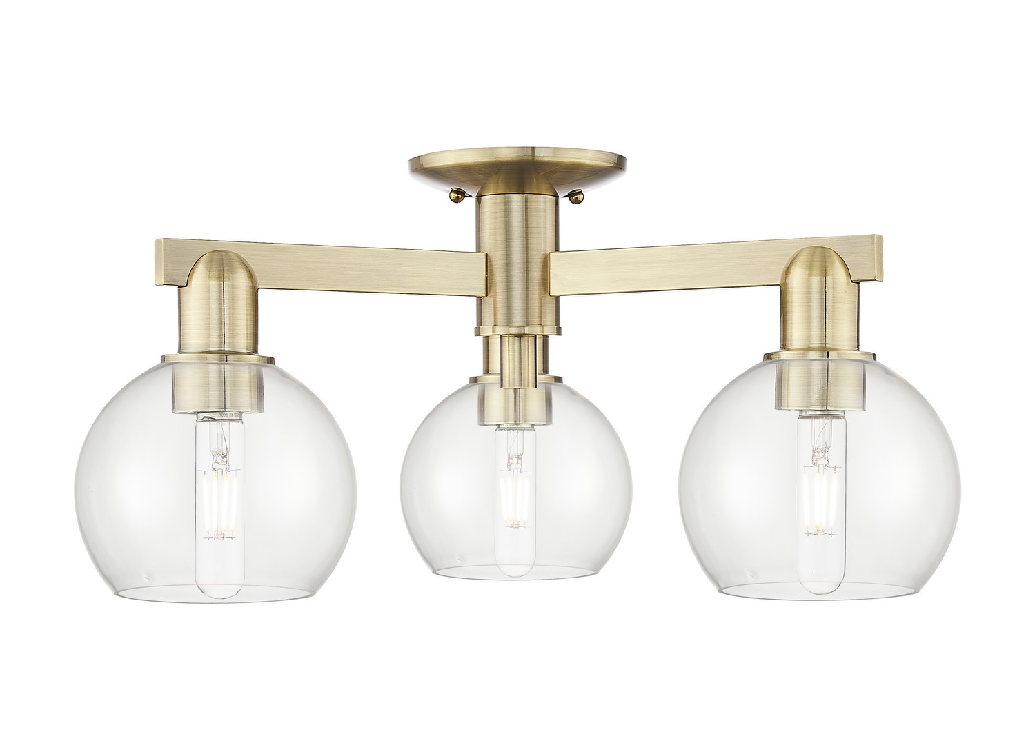 Three Light Semi-Flush Mount by Innovations - Arcadia Collection, Antique Brass Finish - 716-3F-AB-G122-6