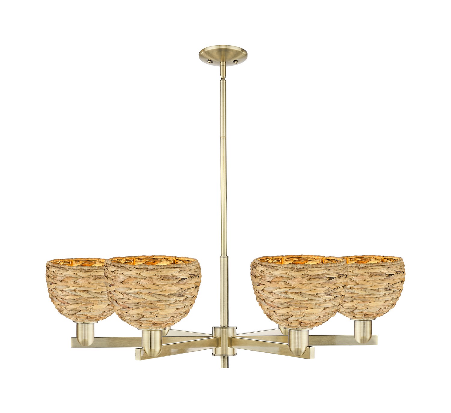 Six Light Chandelier by Innovations - Arcadia Collection, Antique Brass Finish - 716-6CR-AB-RBD-8-NAT