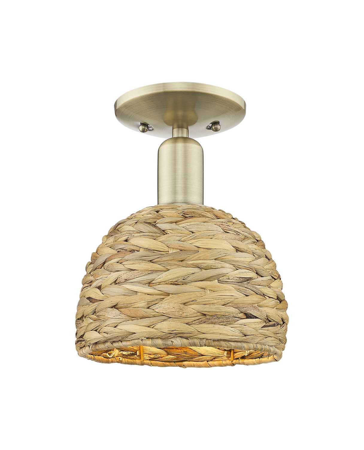 One Light Semi-Flush Mount by Innovations - Arcadia Collection, Antique Brass Finish - 716-1C-AB-RBD-8-NAT