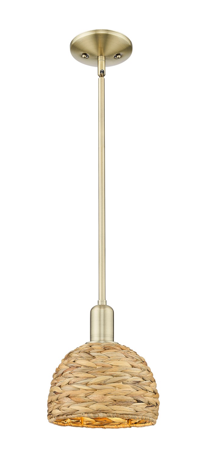 One Light Mini Pendant by Innovations - Arcadia Collection, Antique Brass Finish - 716-1S-AB-RBD-8-NAT