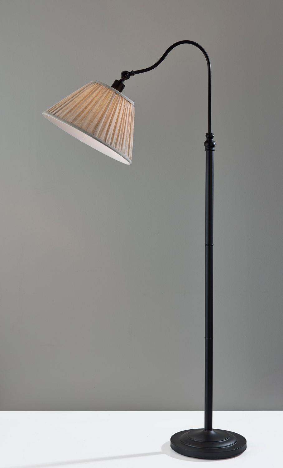 Adesso Shiloh 63H Black Floor Lamp with Soft Pleated Oatmeal Linen Shade (1578-01) | Quill