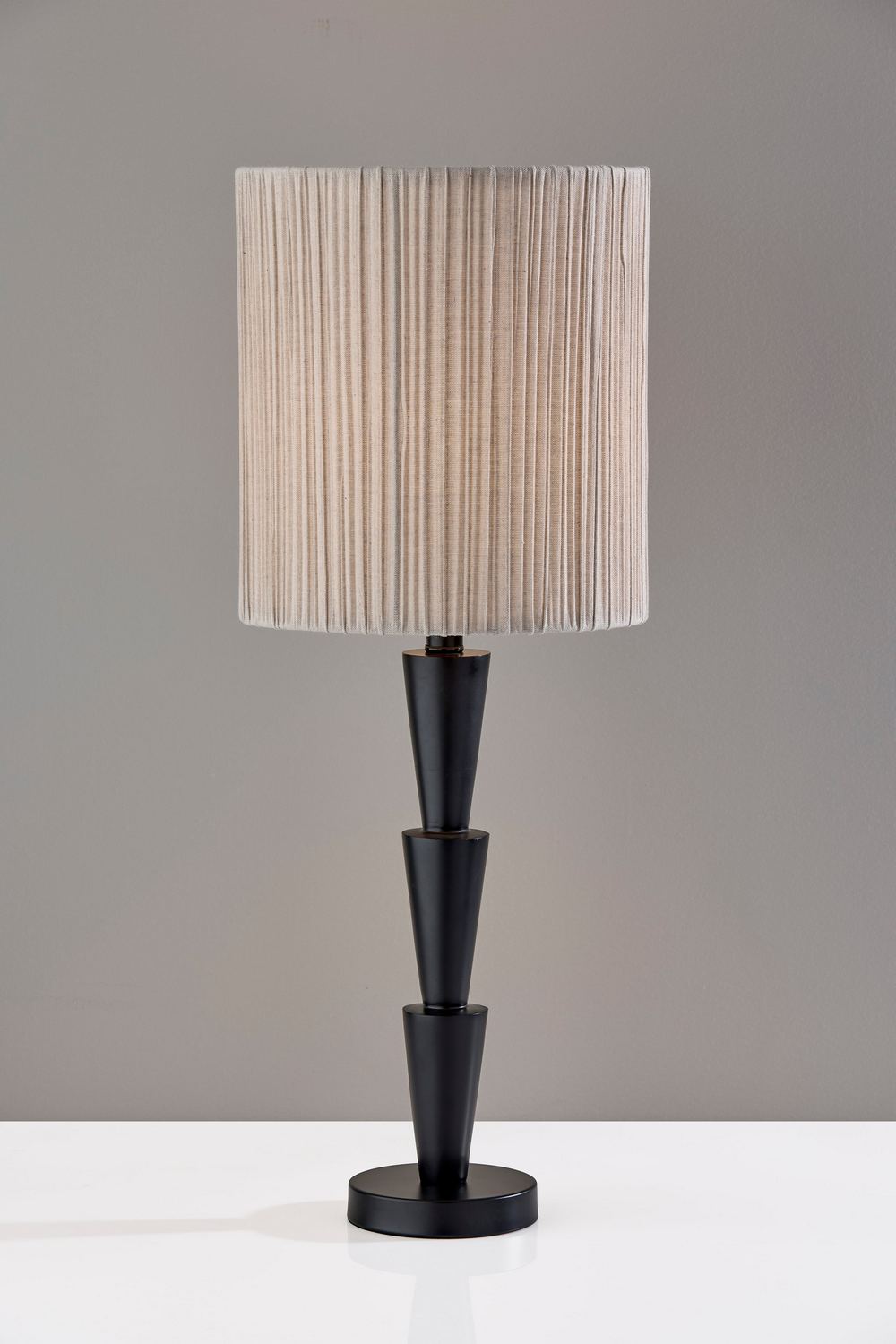 Adesso Amos 28H Incandescent Table Lamp, Black/Oatmeal Linen Shade (1642-01) | Quill