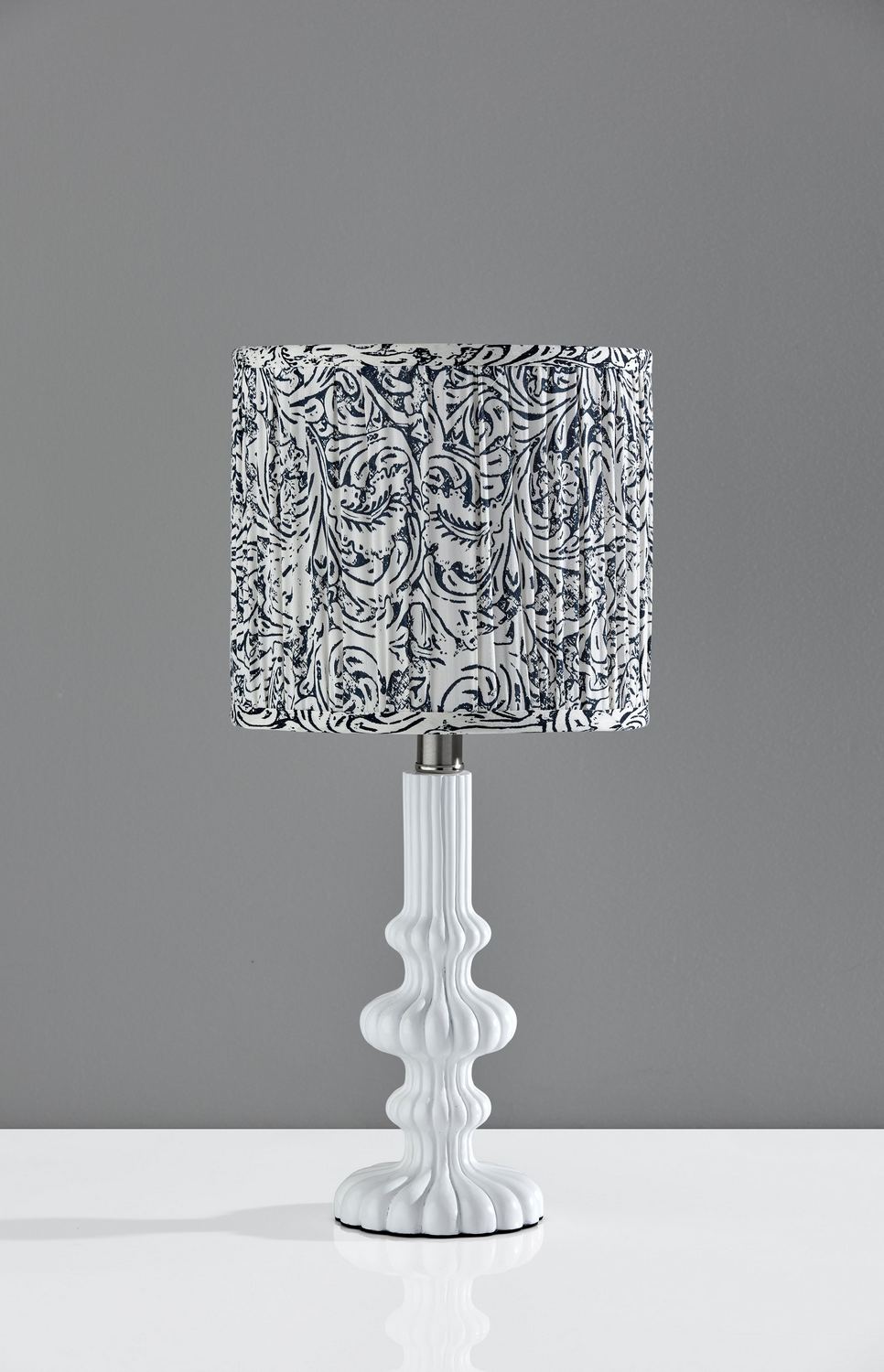 Adesso Ambrose 18.75H Incandescent Table Lamp, White/Navy and White Fabric Shade (1653-02) | Quill