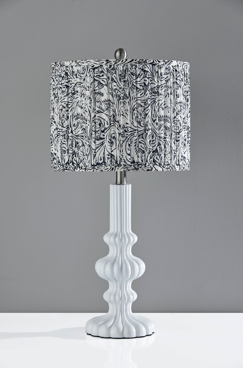 Adesso Ambrose 27H Incandescent Table Lamp, White/Navy and White Fabric Shade (1654-02) | Quill