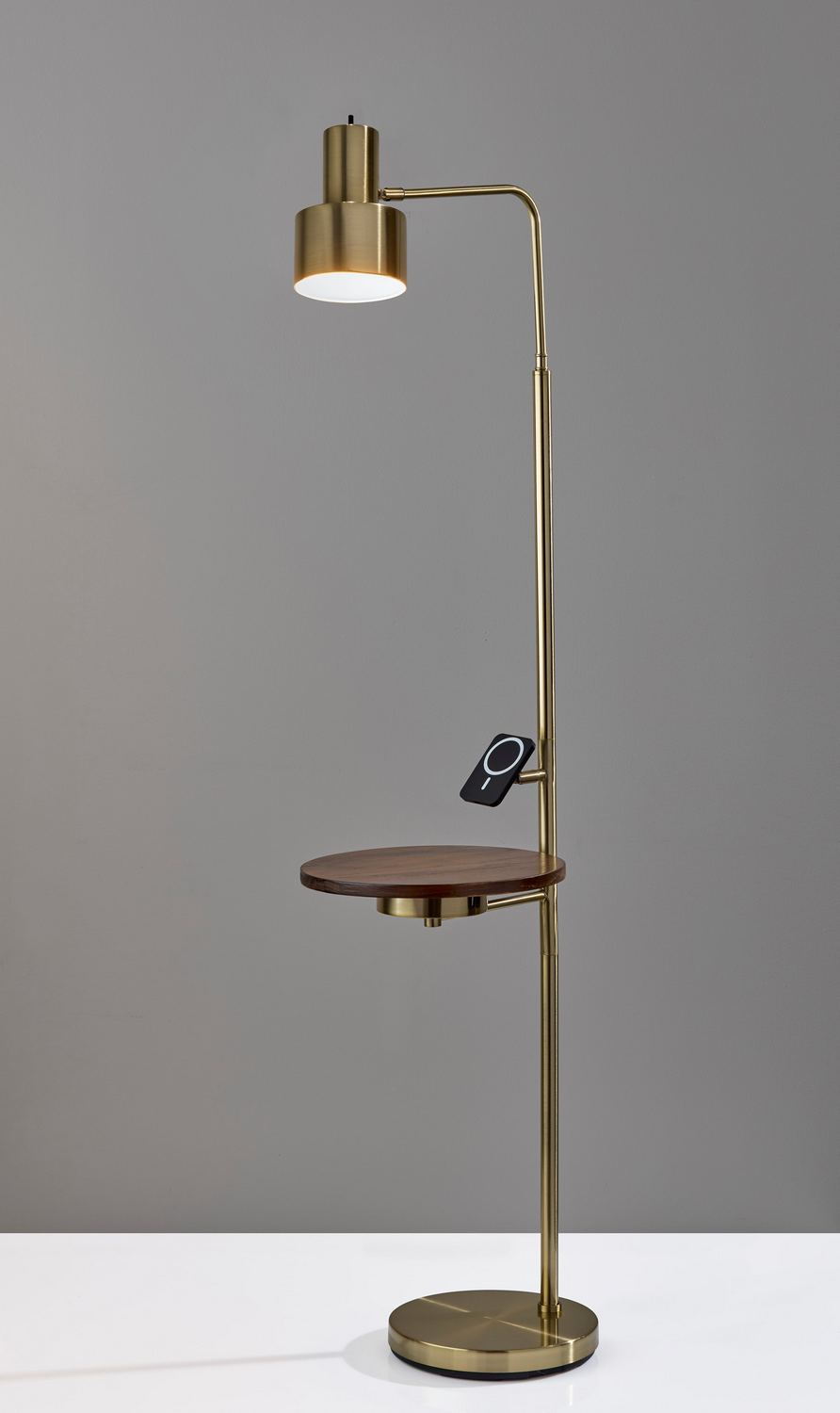 Adesso Wyatt 60H Antique Brass Floor Lamp with White Textured Fabric Shade (2622-21) | Quill