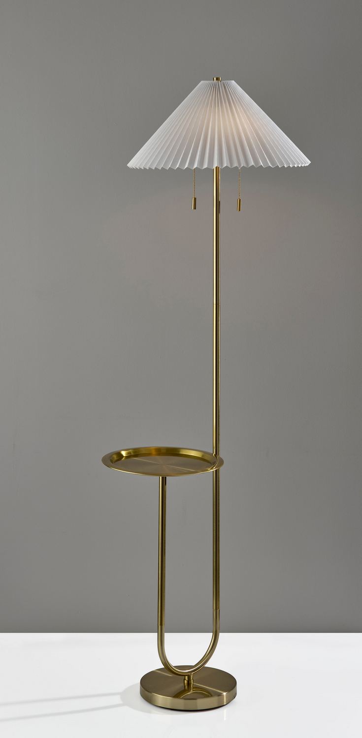 Adesso Uma 63H Antique Brass Floor Lamp with KD White Knife Pleated Fabric Shade (2623-21) | Quill