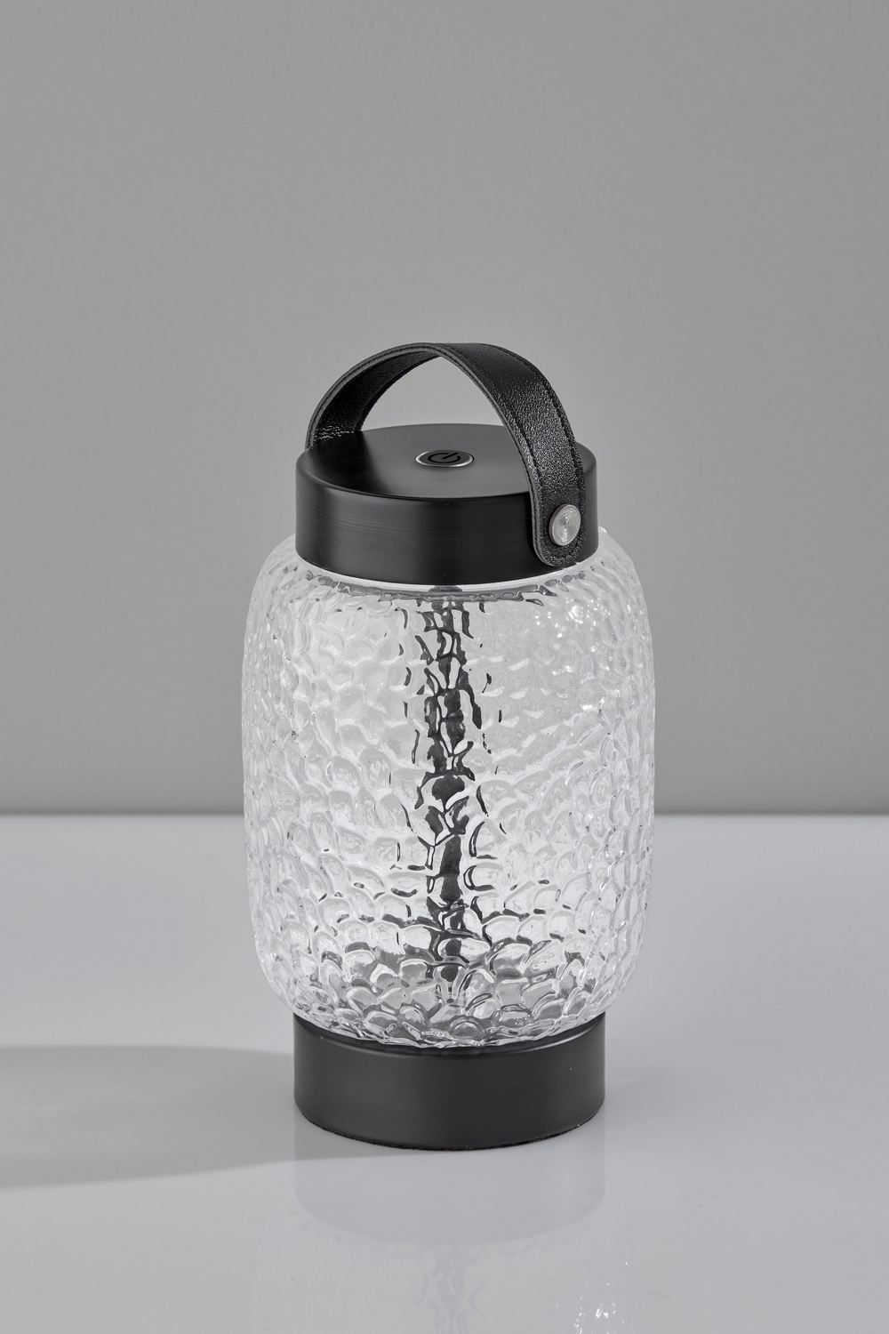 Clear Texture Glass, Black Finsh, Black Leather LED Table Lamp from the Cassius Collection