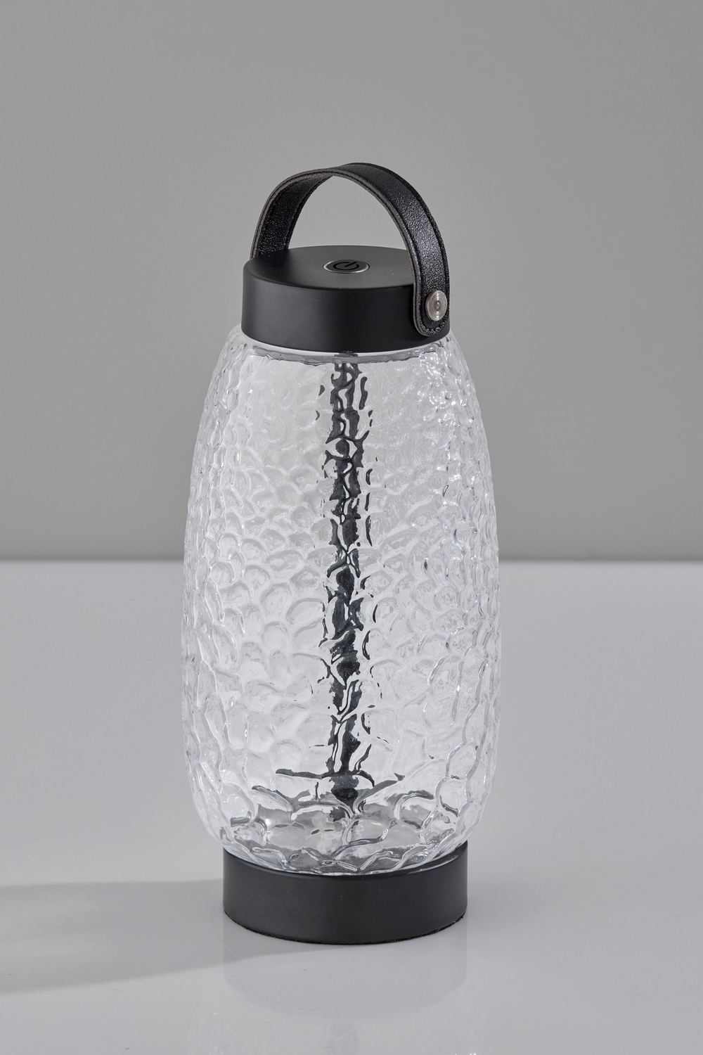 Clear Texture Glass, Black Finsh, Black Leather LED Table Lamp from the Cassius Collection