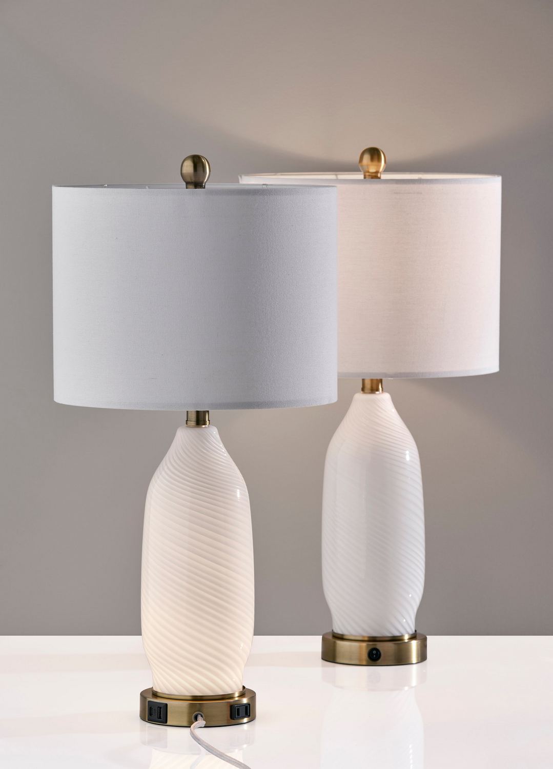 Simplee Adesso Freya 24H Incandescent Table Lamp, White/Antique Brass, 2/Pack (SL0374-02) | Quill