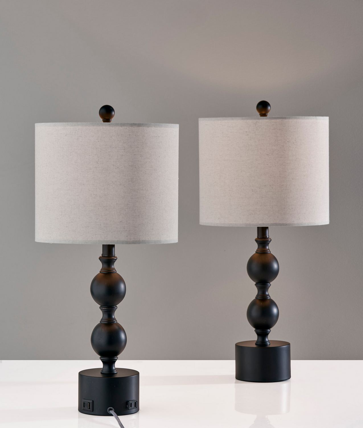 Simplee Adesso Julius 23.8H Incandescent Table Lamp, Black/Linen Fabric Shade, 2/Pack (SL0376-01) | Quill