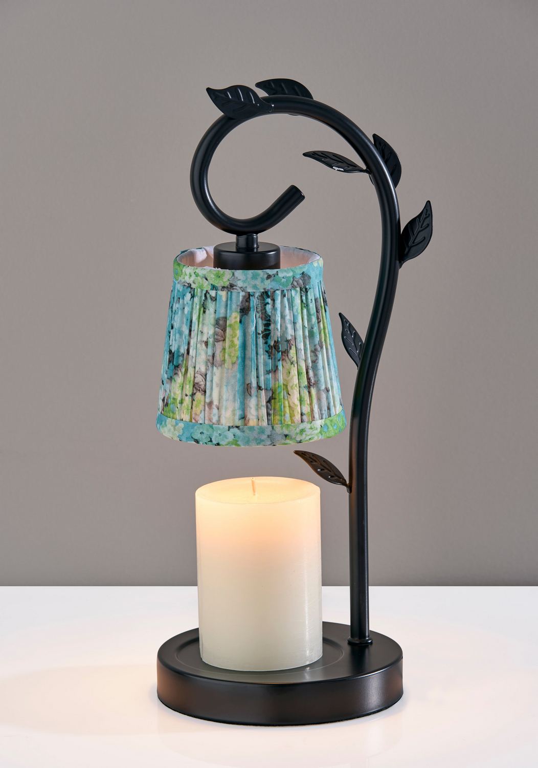 Simplee Adesso Ivy Candlewarmer 14.75 Halogen Table Lamp, Black/Blue Floral (SL1193-07) | Quill