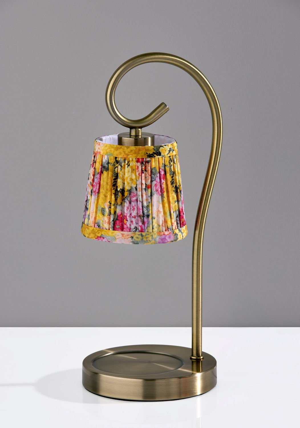 Simplee Adesso Perry Candlewarmer 14.5 Halogen Table Lamp, Antique Brass/Yellow/Pink Floral (SL1194 | Quill