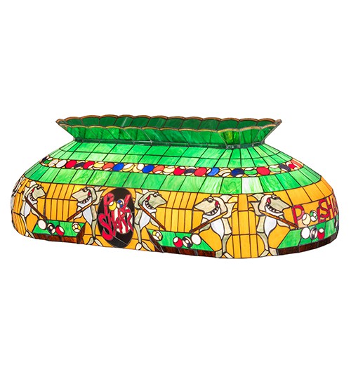 Every Meyda Tiffany item is a unique handcrafted work of art. Natural variations in the wide array of materials that we use to create each Meyda product make every item a masterpiece of its own. Photographs are a general representation of the product. Colors and designs will vary. Collection: Pool Shark Glass: Stained Glass Width: 21.00" Height: 13.25" Length: 42.00" Weight: 24.00 lb Country of Origin: CHINA