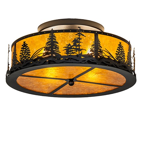 Every Meyda Tiffany item is a unique handcrafted work of art. Natural variations in the wide array of materials that we use to create each Meyda product make every item a masterpiece of its own. Photographs are a general representation of the product. Colors and designs will vary. Collection: Tall Pines Finish: Textured Black Glass: Amber Mica Width: 22.00" Height: 10.00" Length: 22.00" Weight: 13.00 lb Number of Bulbs: 4 Maximum Wattage: 60.00 W Bulb Type: A19 Bulb Base: E26 Material: Steel Country of Origin: USA Safety Rating: Damp