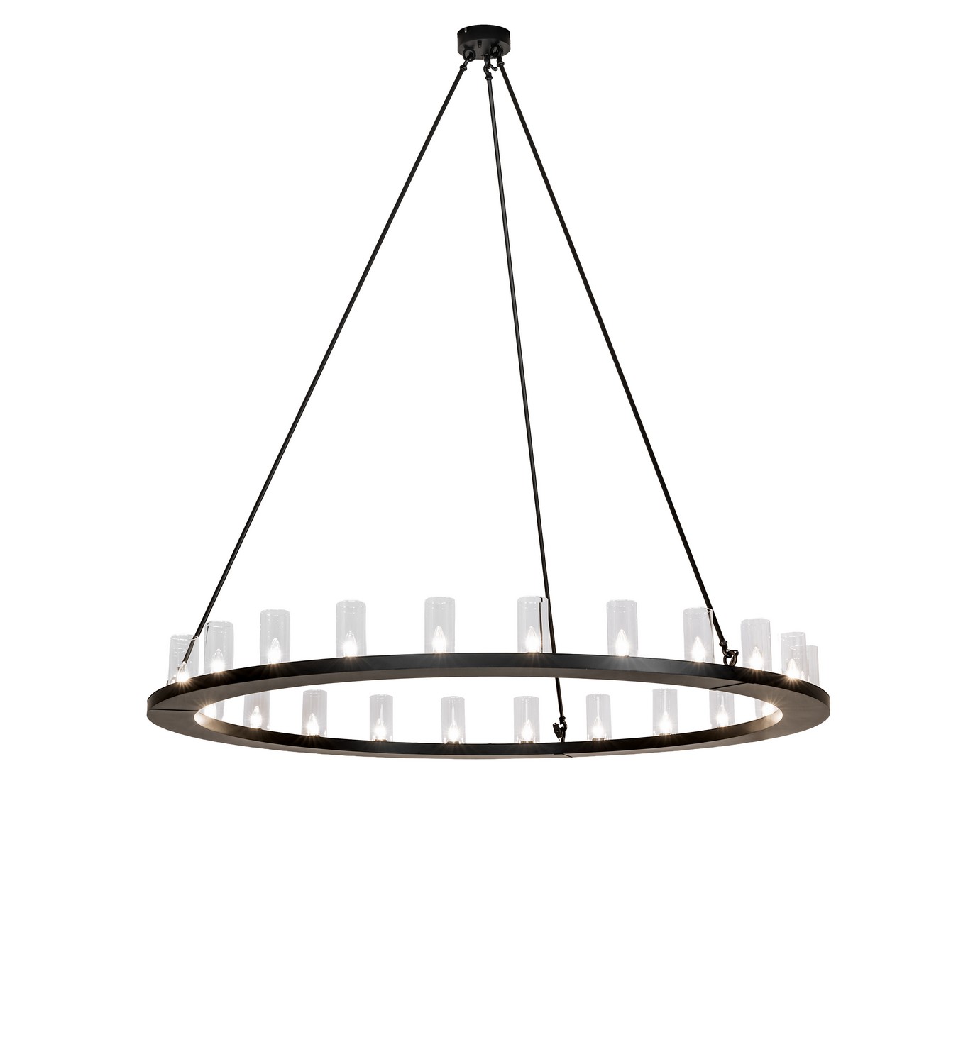 Every Meyda Tiffany item is a unique handcrafted work of art. Natural variations in the wide array of materials that we use to create each Meyda product make every item a masterpiece of its own. Photographs are a general representation of the product. Colors and designs will vary. Collection: Loxley Finish: Solar Black Glass: Clear Glass Width: 72.00" Height: 77.00" Length: 72.00" Weight: 88.00 lb Number of Bulbs: 24 Maximum Wattage: 40.00 W Bulb Type: B11 Bulb Base: E26 Material: Steel Country of Origin: USA Safety Rating: Damp