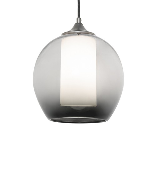 A cool contemporary look. A Clear Glass Orb reveals a White Glass cylinder in a chic pendant. The design is enhanced with a Brushed Nickel finish. Install for a variety of rooms in residential, hospitality and commercial settings. The overall height ranges from 12 to 78 inches as the cord length can be easily adjusted in the field to accommodate your specific lighting application needs. Handcrafted by master artisans in our 180,000 square foot manufacturing facility in Yorkville, New York. Shade colors, metal finishes and sizes can be customized to meet your needs. UL and cUL listed for damp and dry locations. Collection: Bola Finish: Brushed Nickel Glass: Smoke Glass Width: 10.00" Height: 14.00" Length: 10.00" Weight: 5.50 lb Number of Bulbs: 1 Maximum Wattage: 60.00 W Bulb Type: T10 Bulb Base: E26 Material: Steel Country of Origin: USA Safety Rating: Damp