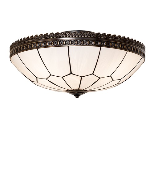 Every Meyda Tiffany item is a unique handcrafted work of art. Natural variations in the wide array of materials that we use to create each Meyda product make every item a masterpiece of its own. Photographs are a general representation of the product. Colors and designs will vary. Collection: Vincent Finish: Craftsman Brown Highlighted Glass: White Art Glass Width: 20.00" Height: 9.50" Length: 20.00" Weight: 8.00 lb Number of Bulbs: 4 Maximum Wattage: 60.00 W Bulb Type: A19 Bulb Base: E26 Material: Brass Country of Origin: USA Safety Rating: Damp