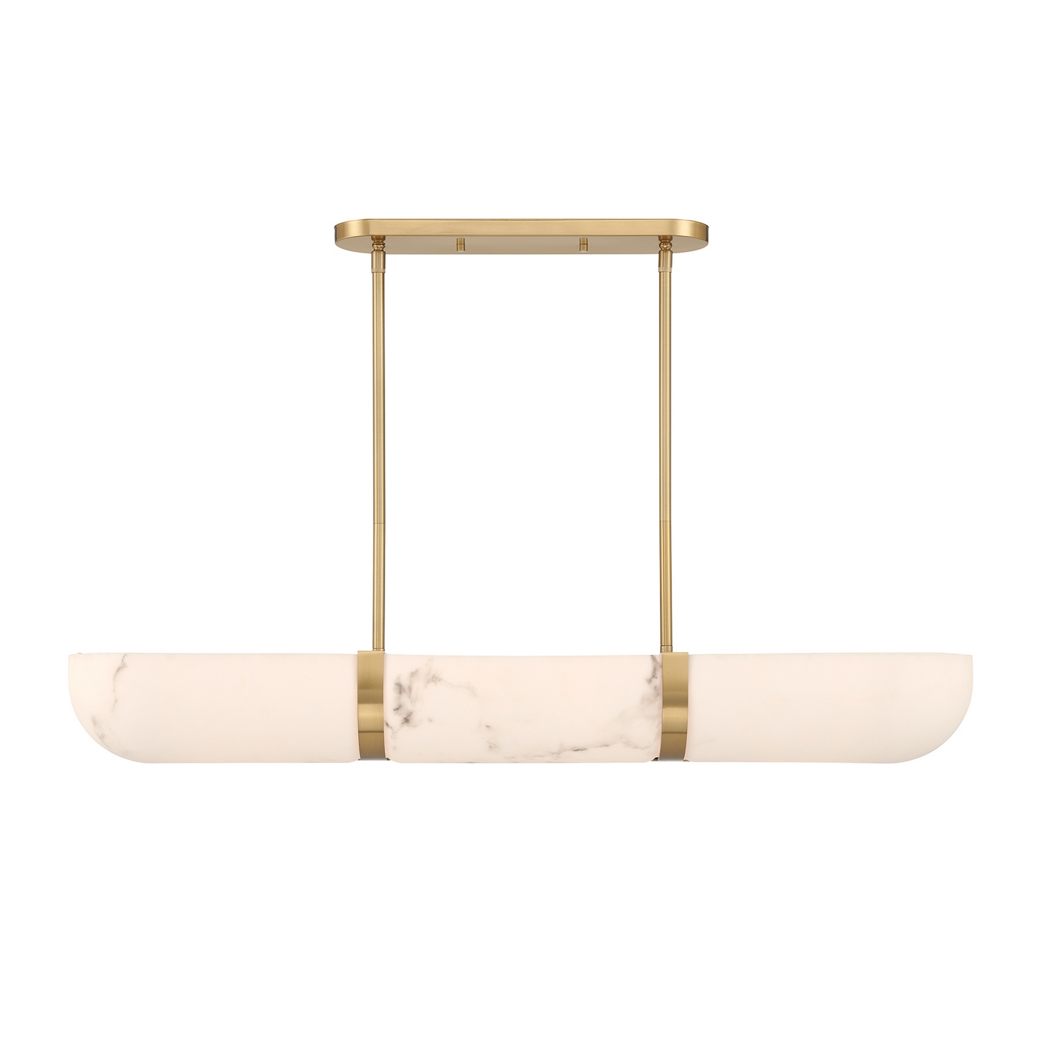 The Savoy House Chalfont 4-light trestle offers an elegant blend of softness and structure for beautifully illuminated gathering spaces. A gently curved shade of beautifully veined faux alabaster creates a diffuse, welcoming glow, while the Warm Brass finish lends richness and understated luxury. The elongated silhouette and restrained detailing give Chalfont a polished look that is especially at home above kitchen islands and dining areas. Chalfont is 42" in width, 12" in length and has an adjustable height ranging from 5.5" to 59.5". Uses four standard size bulbs of up to 60 watts per bulb. Bulbs not included. Comes with eight 12" downrods and two 6" downrods. Collection: Chalfont Rooms: Bedroom, Closet, Dining Room, Entryway, Family Room, Foyer, Great Room, Kitchen, Living Room, Lobby, Waiting Room, Media Room Finish: Warm Brass Width: 42.00" Height: 5.50" Length: 12.00" Weight: 24.80 lb Wire: 80" Rod: 8 x 12" & 2 x 6" Canopy: 0.75" x 18" x 4.75" Number of Bulbs: 4 Maximum Wattage: 60.00 W Bulb Base: E26 Light Source: Incandescent/LED Dimmable Voltage: 120.00 V Material: Metal, Resin Safety Listing: ETL/CETL Safety Rating: Dry LED
