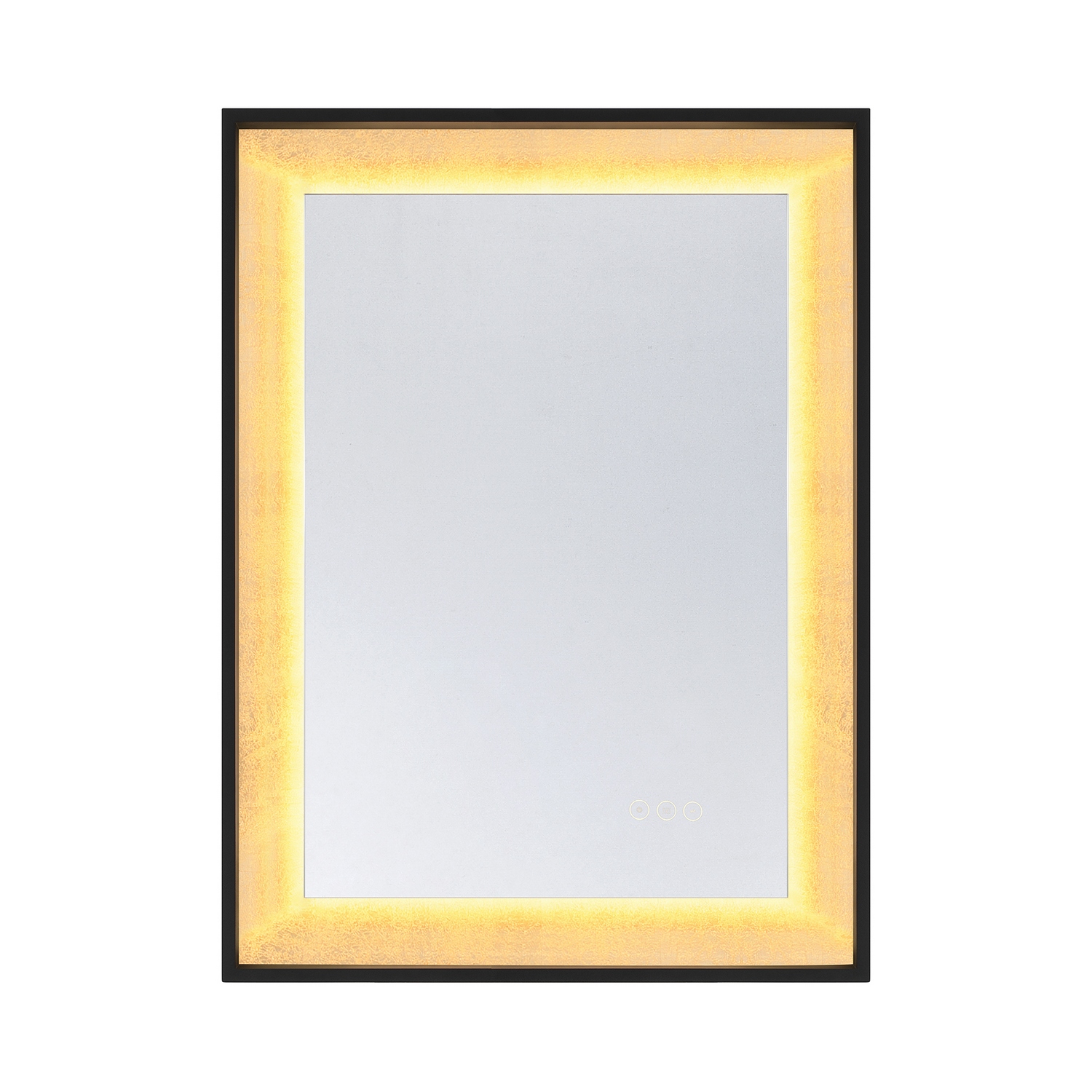 The Savoy House Corvalis rectangular framed LED mirror pairs dramatic styling with thoughtfully integrated functionality. Framed in Black with striking Gold Leaf detailing, this bold design delivers bright, even illumination alongside intuitive touch controls for a seamless everyday experience. Choose from three selectable color temperatures — 3000K, 4500K, and 6500K — to tailor the light output to your space and preferences. A stepless dimmer allows for smooth brightness adjustment, while the built-in defogger automatically shuts off after one hour for added convenience. Corvalis also remembers and restores the last used illumination setting. This lead- and copper-free mirror includes mounting hardware and is backed by a 3-year warranty. Uses 37 watts to deliver 888 lumens at a CRI of 90+. Suitable for damp locations. Corvalis is 24" in width, 32" in height and extends 2.13" from the wall. May be mounted horizontally or vertically. Collection: Corvalis Rooms: Bathroom, Bedroom, Billiard Room, Closet, Dining Room, Entryway, Family Room, Great Room, Hallway, Living Room, Office, Powder Room, Stairway, Lobby, Waiting Room, Media Room Finish: Sand Black and Gold Leaf Notes: Anti-Fog, Three Touch Sensor, Reversible Mounting Width: 24.00" Height: 32.00" Length: 2.13" Weight: 25.35 lb Extension from Wall: 2.50" Wire: 3.81" Canopy: 32" x 24" x 2.5" Bulbs Included Number of Bulbs: 1 Maximum Wattage: 37.00 W Bulb Base: Integrated Light Source: LED Light Output: 3515.00 lm Delivered Lumens: 888.00 lm Color Temperature: 3000 K CRI: 90 Dimmable Rated Average Life: 35000 Voltage: 120.00 V Material: Metal, Glass Safety Listing: ETL/CETL Safety Rating: Damp LED Manufacturer Warranty: 3 Years