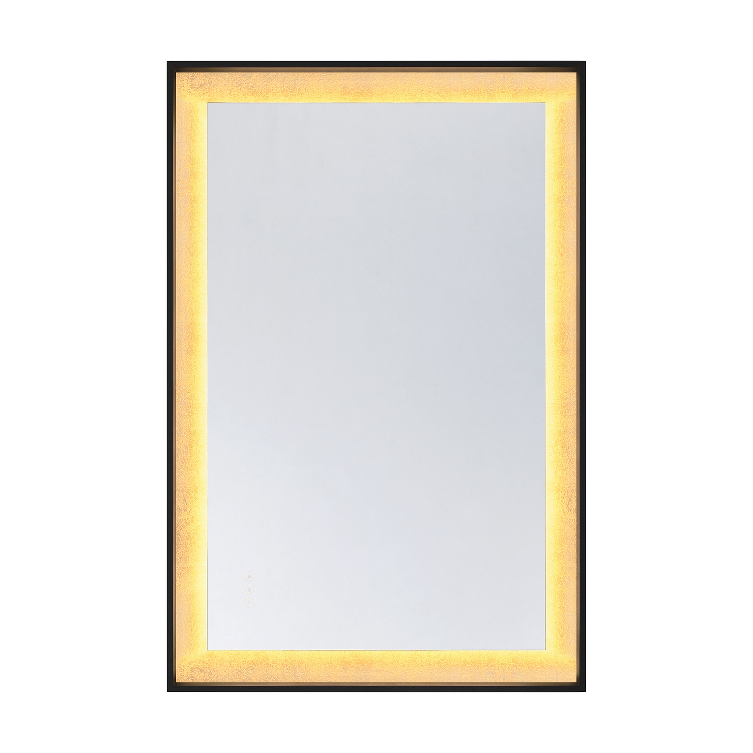 The Savoy House Corvalis rectangular framed LED mirror pairs dramatic styling with thoughtfully integrated functionality. Framed in Black with striking Gold Leaf detailing, this bold design delivers bright, even illumination alongside intuitive touch controls for a seamless everyday experience. Choose from three selectable color temperatures — 3000K, 4500K, and 6500K — to tailor the light output to your space and preferences. A stepless dimmer allows for smooth brightness adjustment, while the built-in defogger automatically shuts off after one hour for added convenience. Corvalis also remembers and restores the last used illumination setting. This lead- and copper-free mirror includes mounting hardware and is backed by a 3-year warranty. Uses 60 watts to deliver 1440 lumens at a CRI of 90+. Suitable for damp locations. Corvalis is 32" in height, 48" in width and extends 2.13" from the wall. May be mounted horizontally or vertically. Collection: Corvalis Rooms: Bathroom, Bedroom, Billiard Room, Closet, Dining Room, Entryway, Family Room, Great Room, Hallway, Living Room, Office, Powder Room, Stairway, Lobby, Waiting Room, Media Room Finish: Sand Black and Gold Leaf Notes: Anti-Fog, Three Touch Sensor, Reversible Mounting Width: 48.00" Height: 32.00" Length: 2.13" Weight: 49.59 lb Extension from Wall: 2.50" Wire: 3.81" Canopy: 32" x 48" x 2.5" Bulbs Included Number of Bulbs: 1 Maximum Wattage: 60.00 W Bulb Base: Integrated Light Source: LED Light Output: 5700.00 lm Delivered Lumens: 1440.00 lm Color Temperature: 3000 K CRI: 90 Dimmable Rated Average Life: 35000 Voltage: 120.00 V Material: Metal, Glass Safety Listing: ETL/CETL Safety Rating: Damp LED Manufacturer Warranty: 3 Years