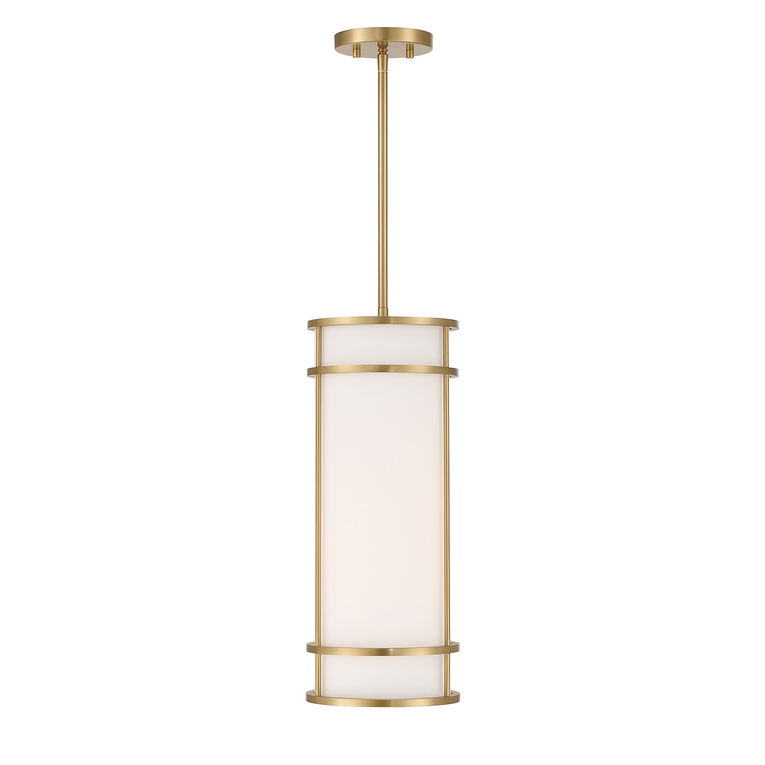 The Savoy House Porter 1-light pendant brings polished simplicity to a wide variety of interiors. Its streamlined white opal glass shade creates a soft glow that is warm and welcoming while the Warm Brass finish lends a subtle touch of elegance and refinement. Porter's versatile silhouette makes it an easy addition to kitchens, breakfast nooks, hallways, bedrooms, and more. Porter is 8" in width and has an adjustable height ranging from 20" to 74". Uses one standard size bulb of up to 60 watts. Includes four 12" downrods and one 6" downrod. Collection: Porter Rooms: Bedroom, Billiard Room, Dining Room, Foyer, Kitchen, Office, Powder Room, Lobby, Waiting Room, Media Room Finish: Warm Brass Glass: White Opal Width: 8.00" Height: 20.00" Length: 8.00" Weight: 7.17 lb Wire: 80" Rod: 4 x 12" & 1 x 6" Canopy: 0.75" x 5" x 5" Number of Bulbs: 1 Maximum Wattage: 60.00 W Bulb Base: E26 Light Source: Incandescent/LED Dimmable Voltage: 120.00 V Material: Metal, Glass Safety Listing: ETL/CETL Safety Rating: Dry LED
