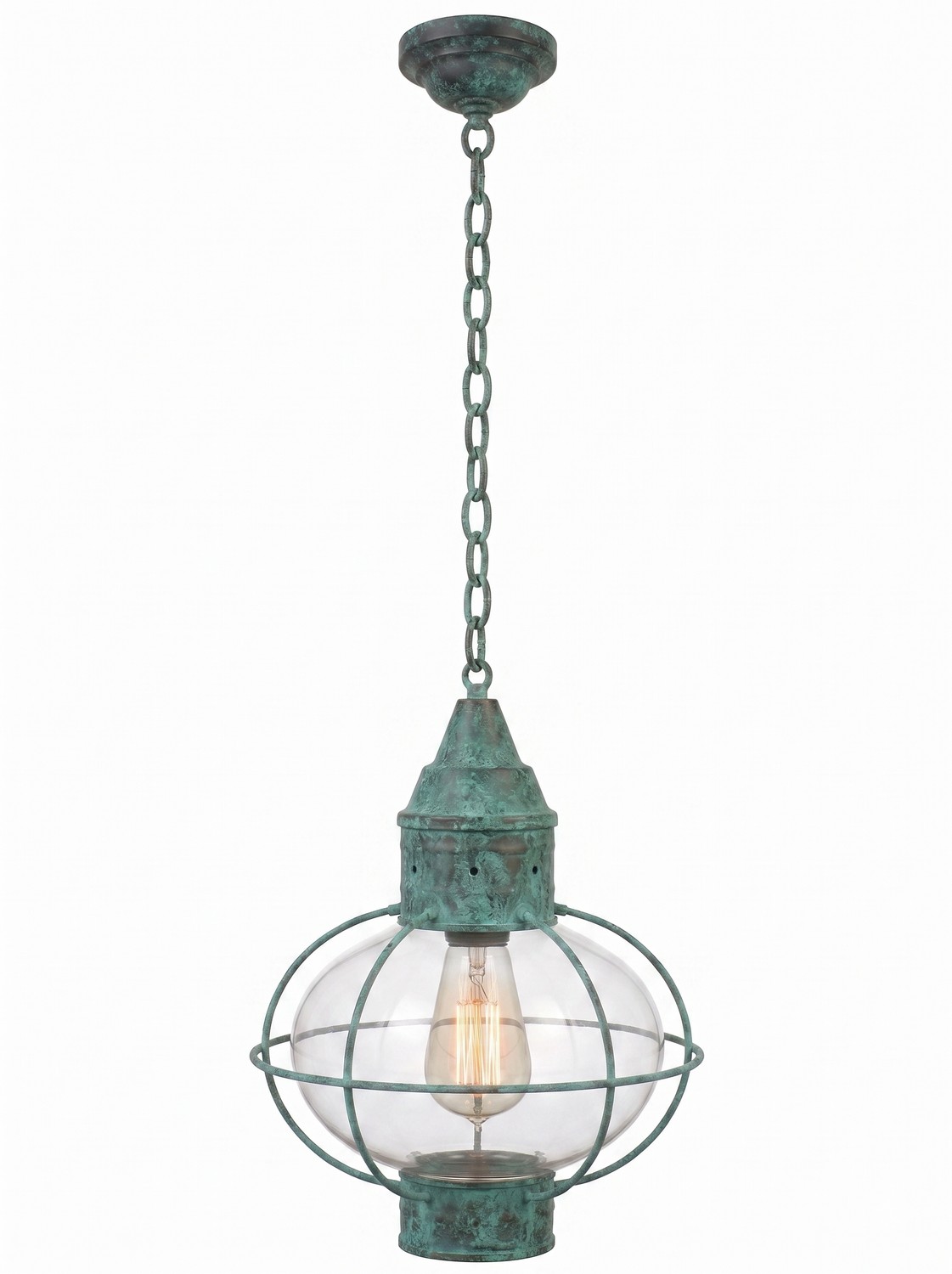 One Light Pendant by Innovations - Ellington Collection, Verde Green Finish - 9612-VG-CL