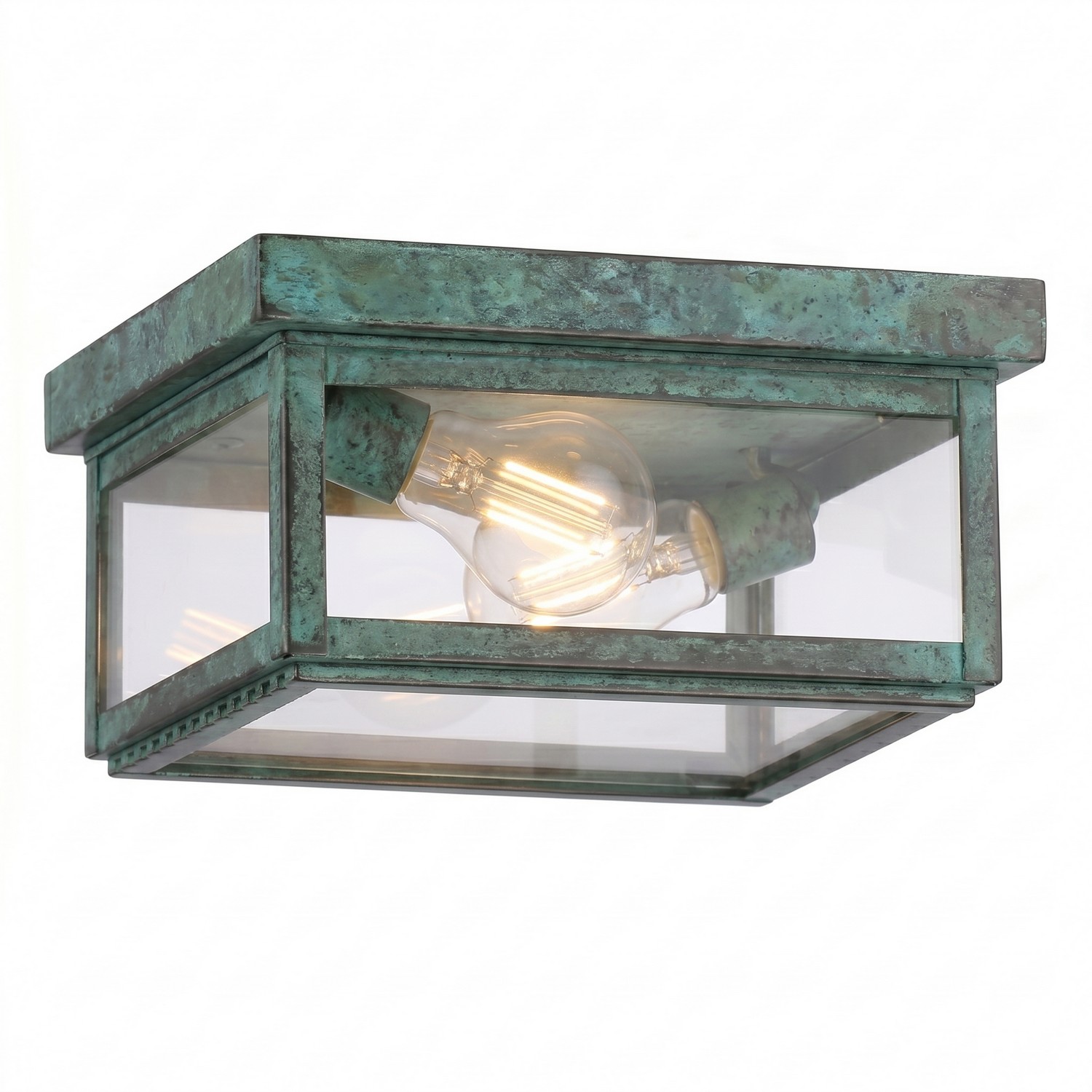 Two Light Semi Flush Mount by Innovations - Branford Collection, Verde Green Finish - 91122-VG-CL