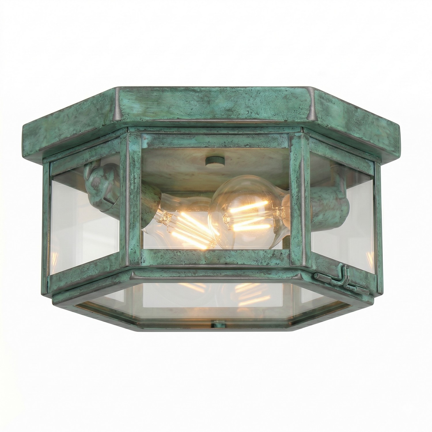 Two Light Semi Flush Mount by Innovations - Branford Collection, Verde Green Finish - 91132-VG-CL